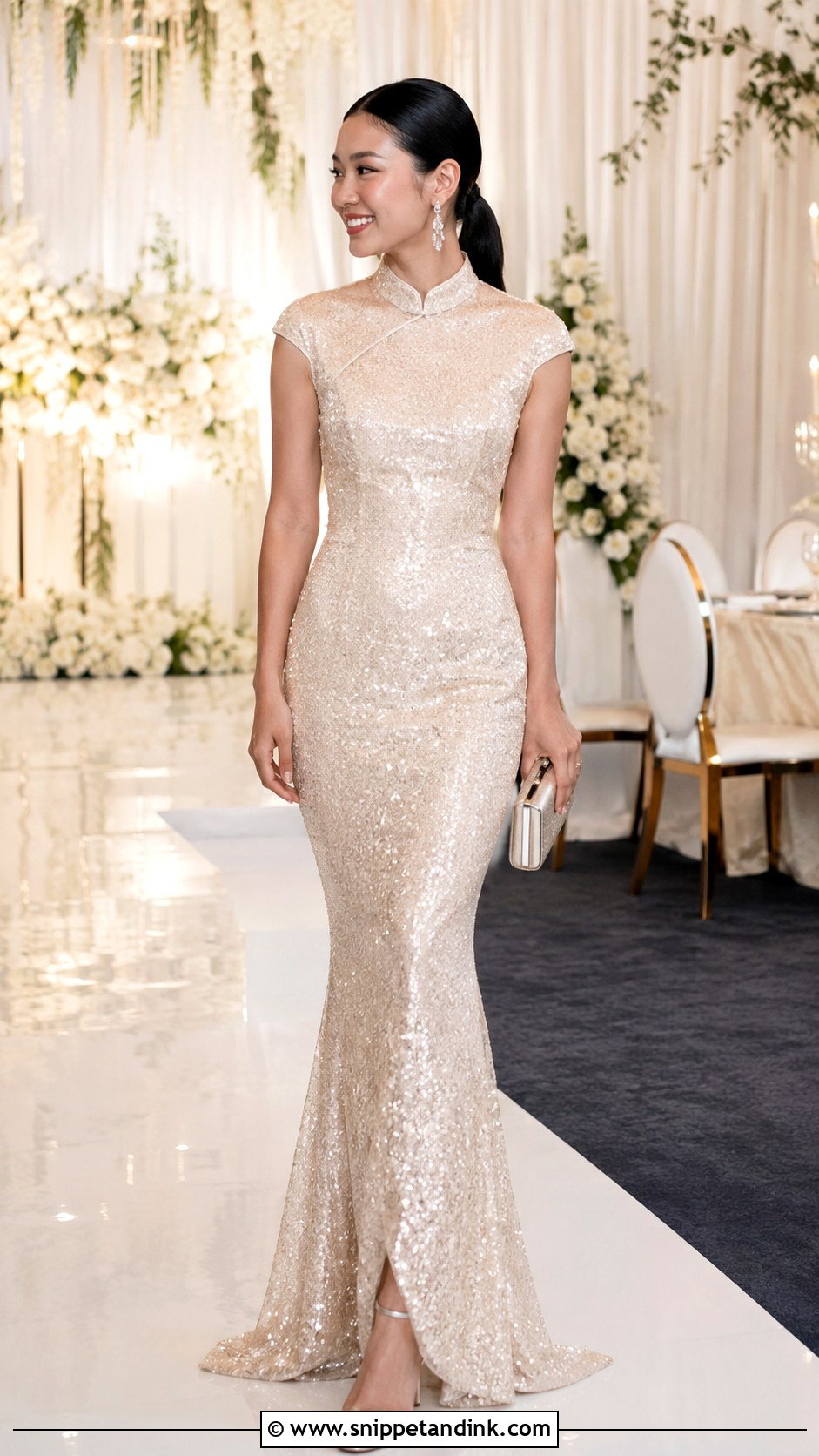 Champagne Sequin Cheongsam Wedding Dress - Snippet and Ink - 20 Cheongsam Wedding Dress Ideas