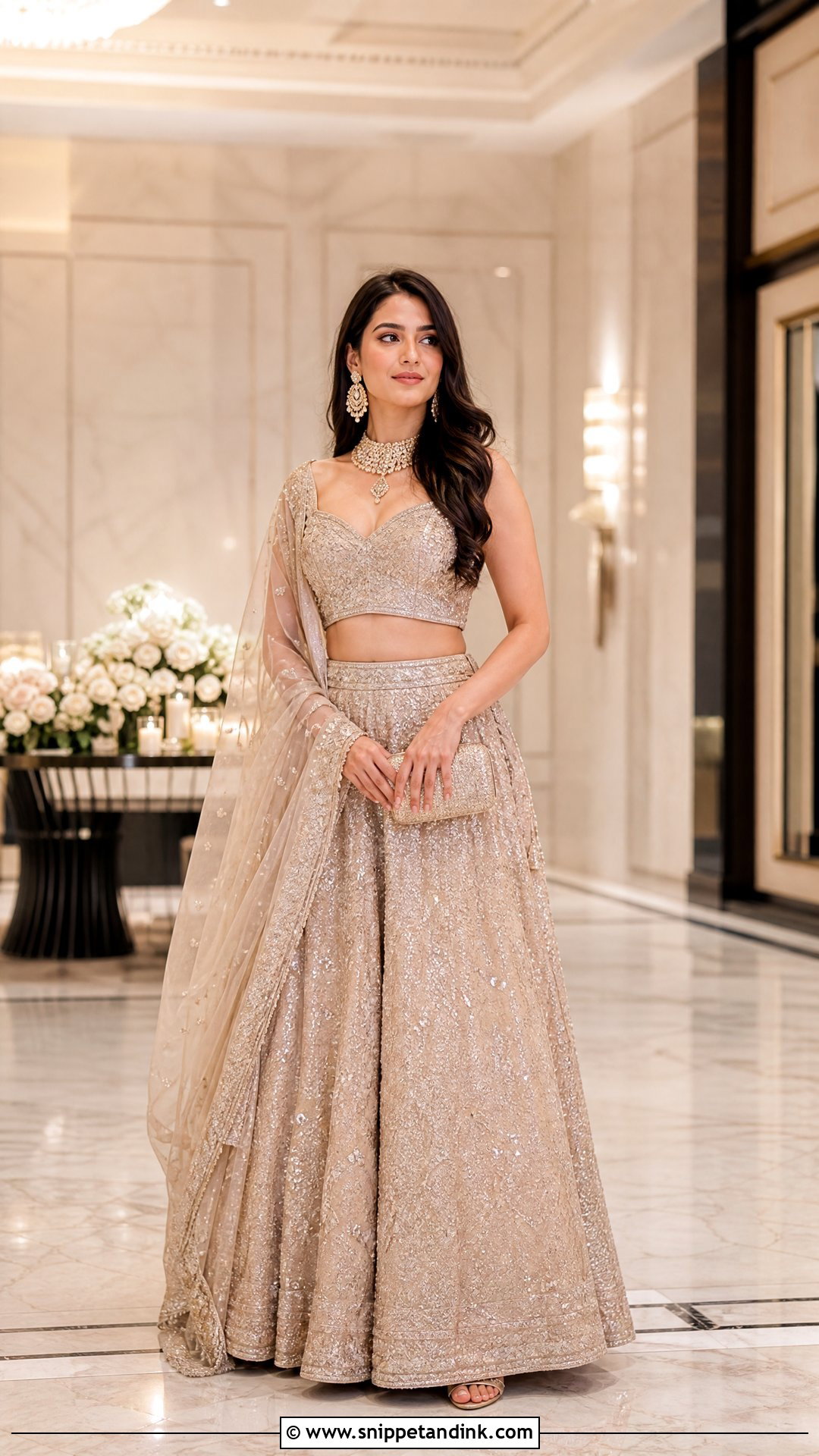 Champagne Sequin Reception Lehenga - Snippet and Ink - 20 Wedding Lenghas Ideas