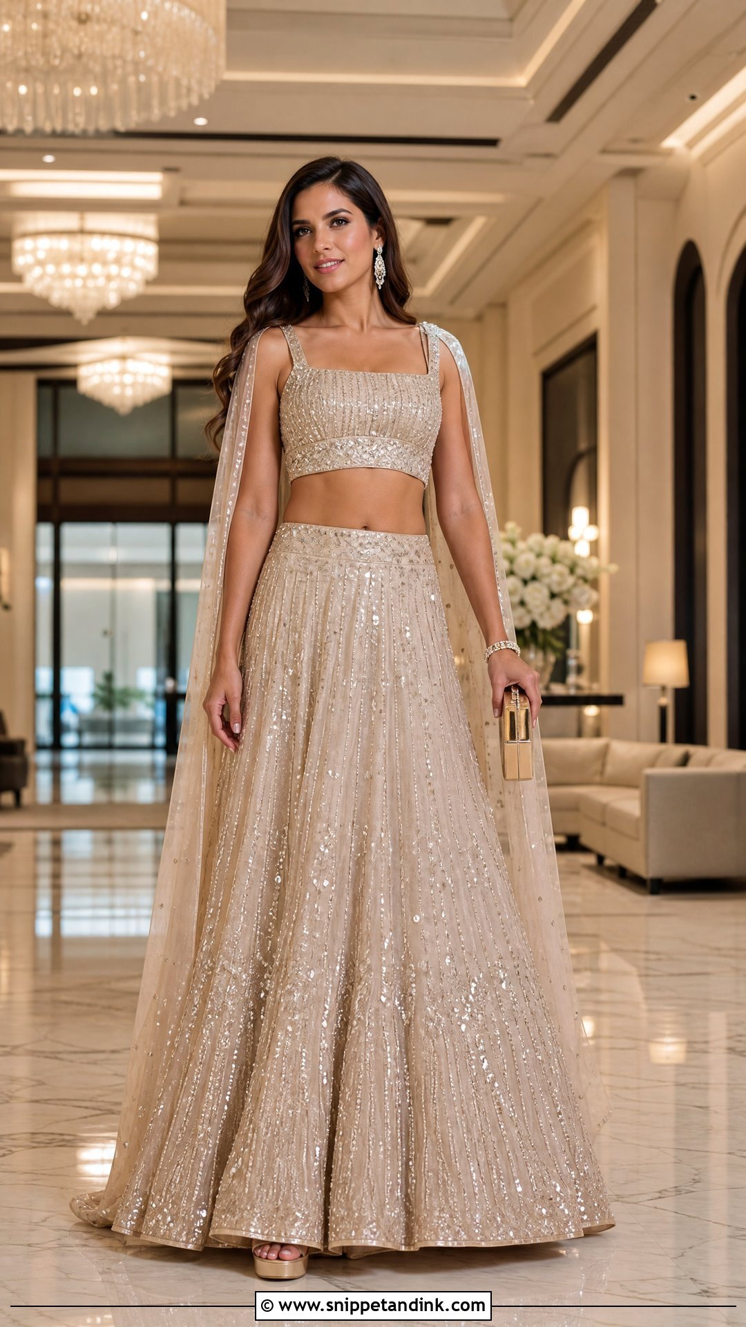 Champagne Sequin Reception Lehenga - Snippet and Ink - 20 Lenghas for Wedding Ideas