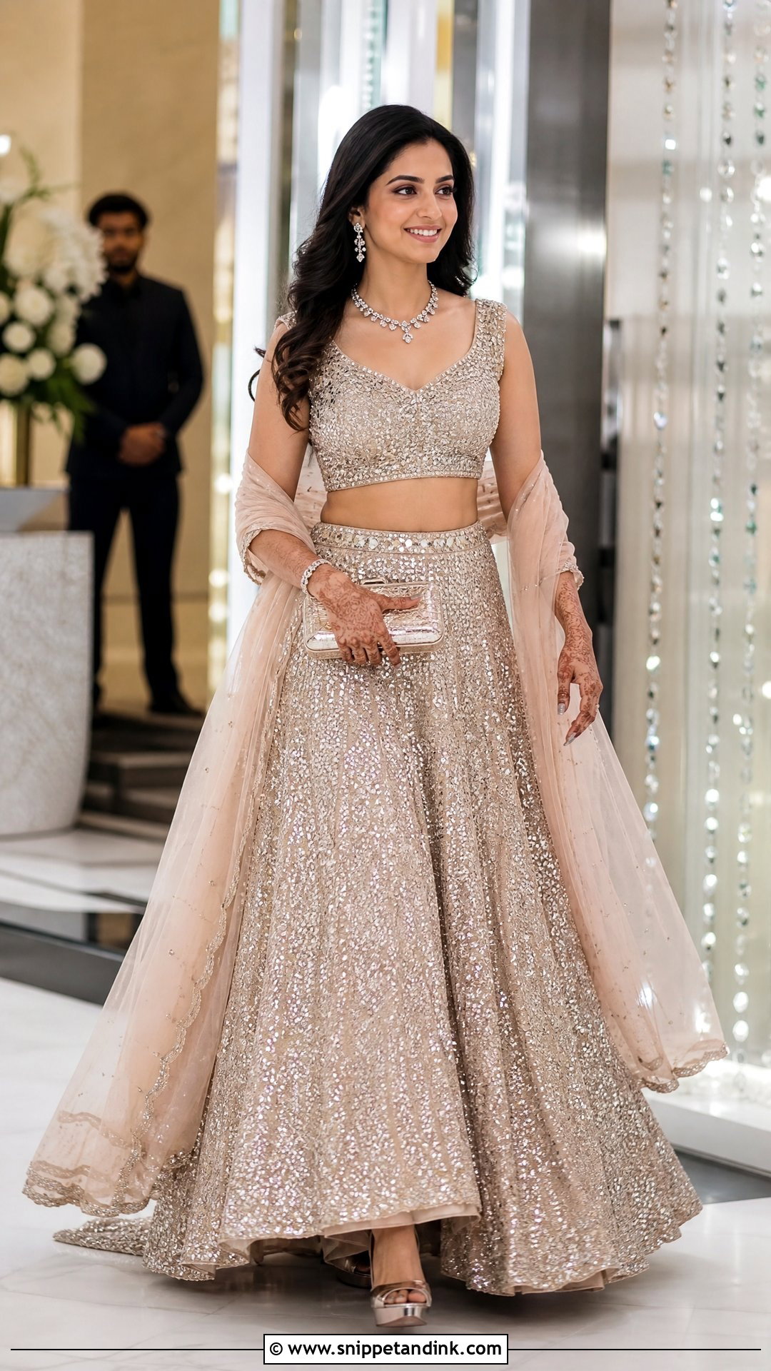 Champagne Sequin Reception Lehenga - Snippet and Ink - 20 Indian Bridal Photos Wedding Dresses