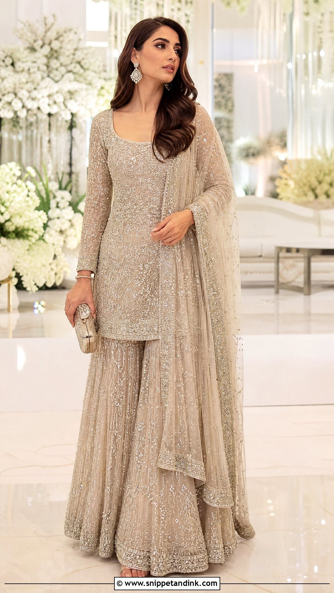 Champagne Sequin Sharara Wedding Dress - Snippet and Ink - 20 Sharara Wedding Dress Ideas