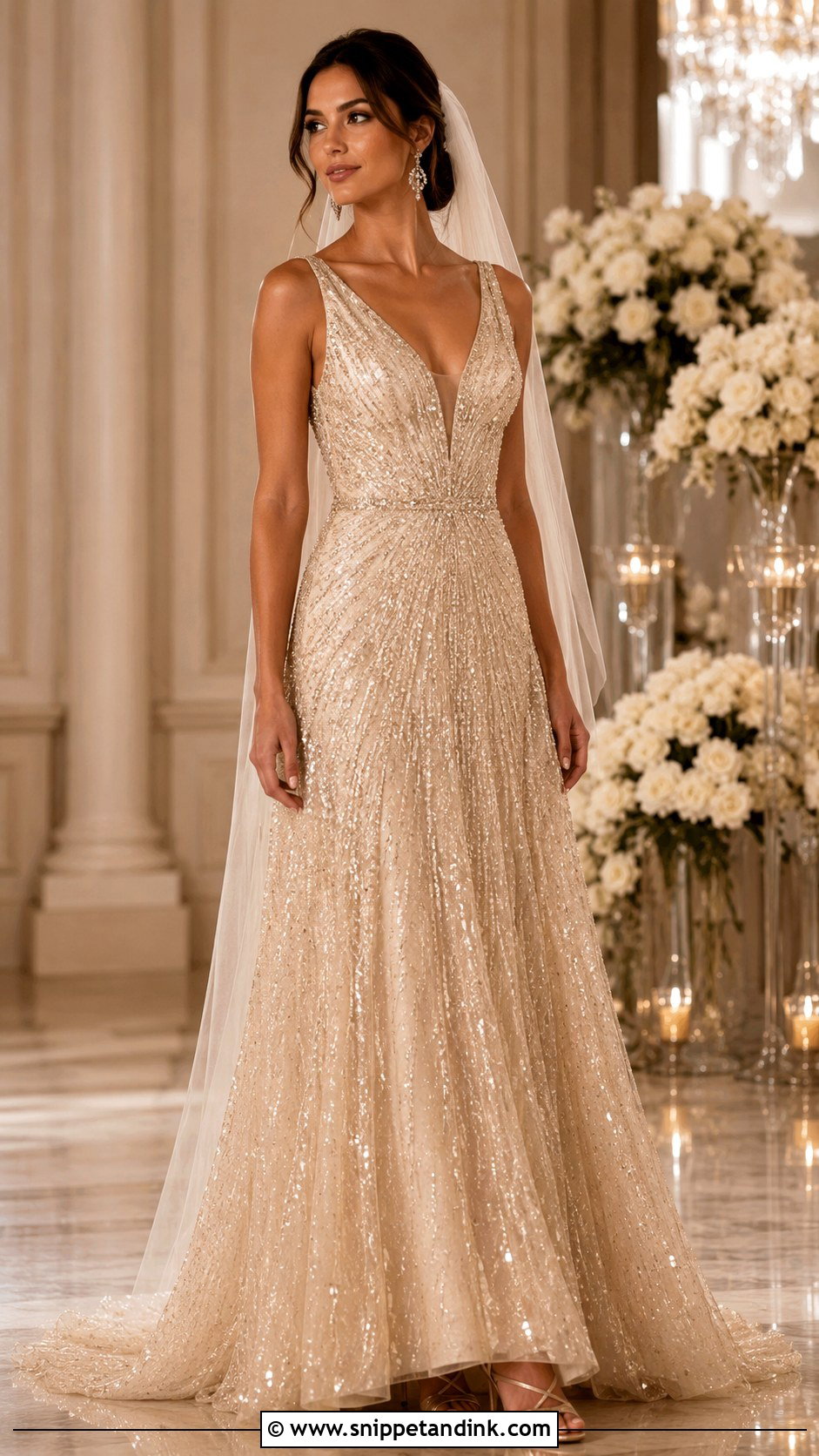 Champagne Sequin Wedding Dress - Snippet and Ink - 20 Glittery Wedding Dress Ideas