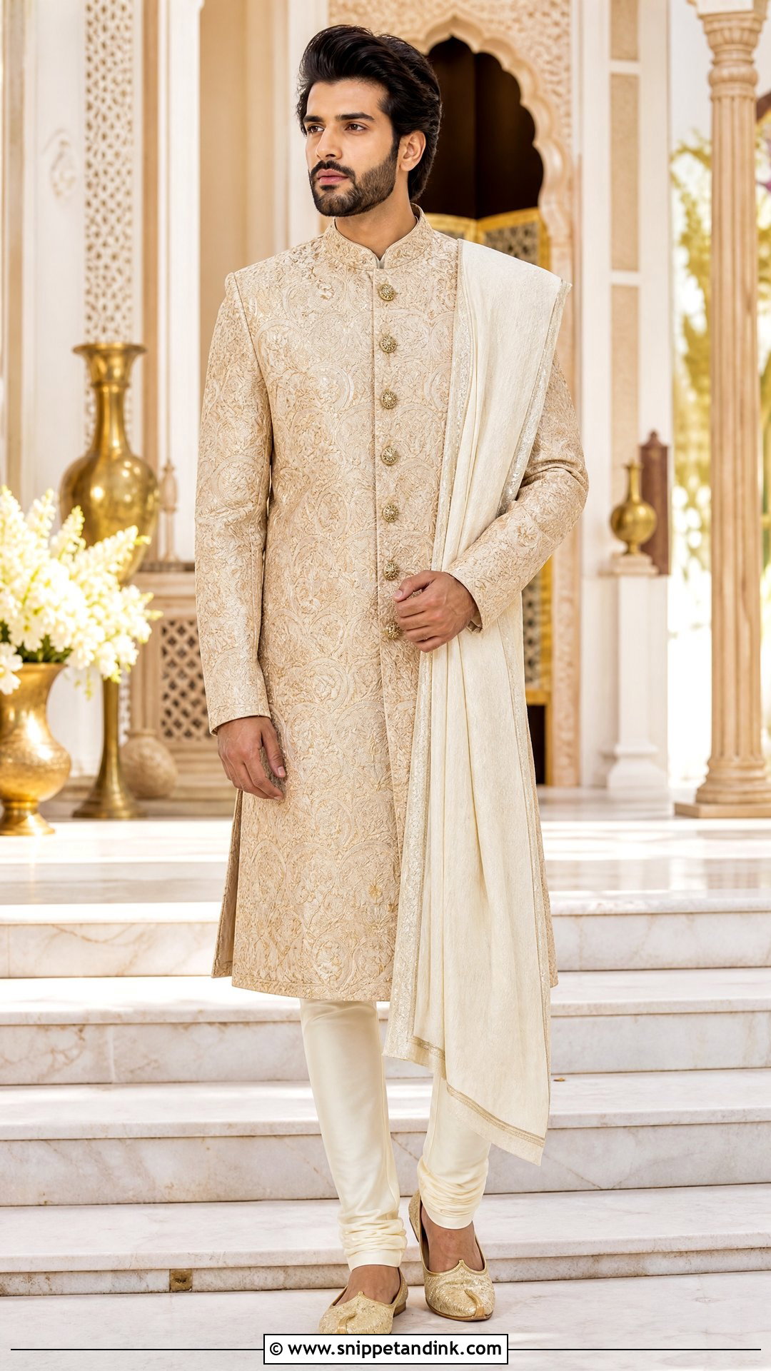 Champagne Sherwani For Wedding - Snippet and Ink - 25 Indian Bride Brother Outfit Ideas