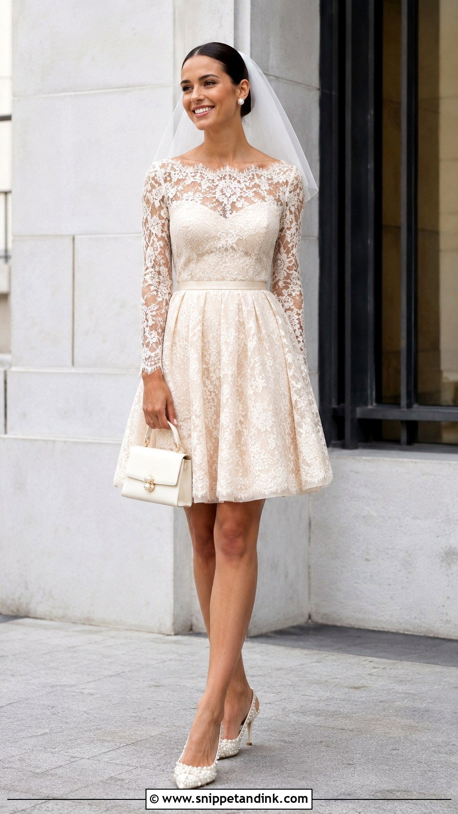 Champagne Short Wedding Dress With Long Sleeves - Snippet and Ink - 20 Champagne Wedding Dress with Sleeves