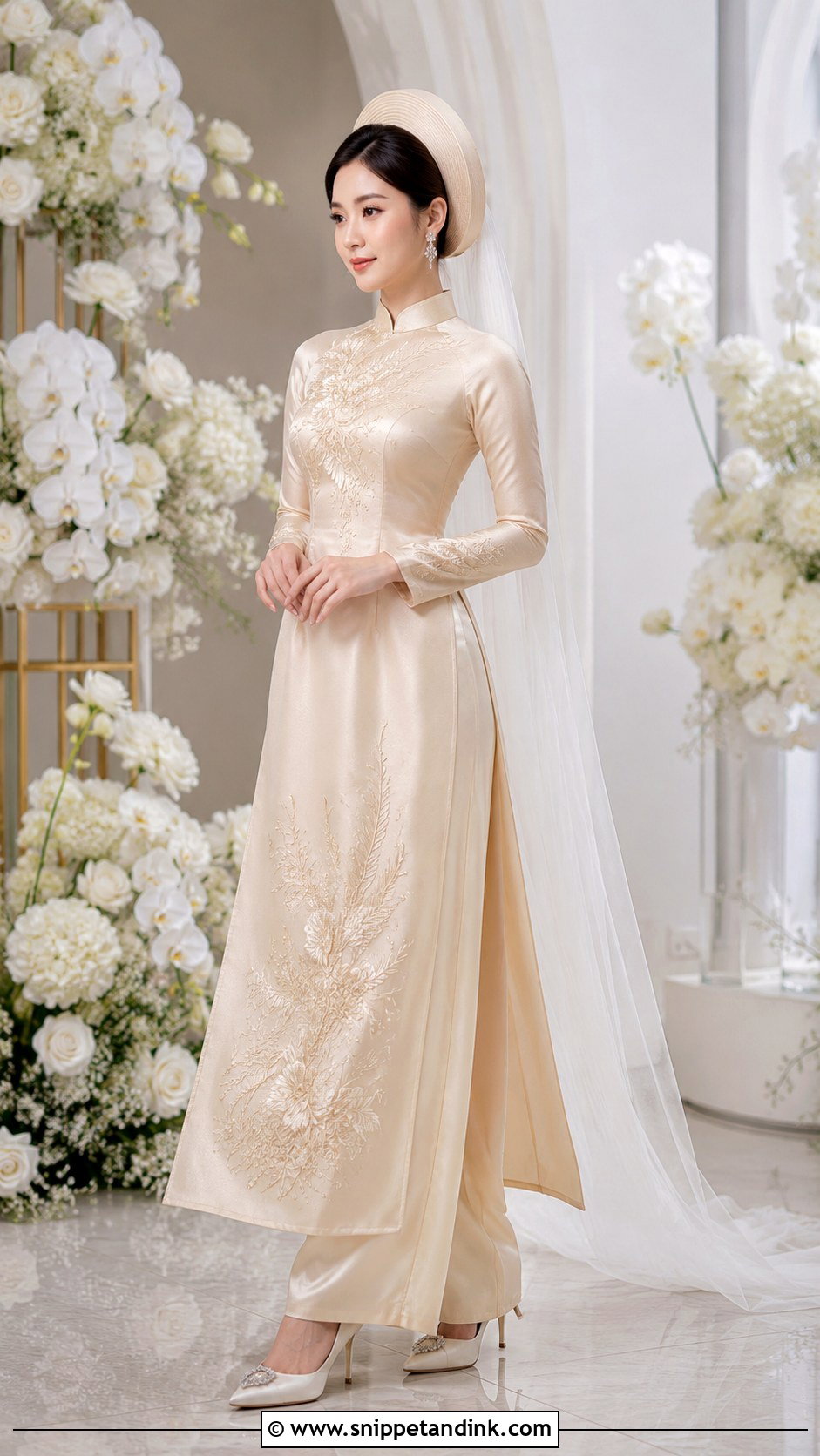 Champagne Silk Ao Dai Wedding Dress - Snippet and Ink - 20 Ao Dai Wedding Dress Ideas