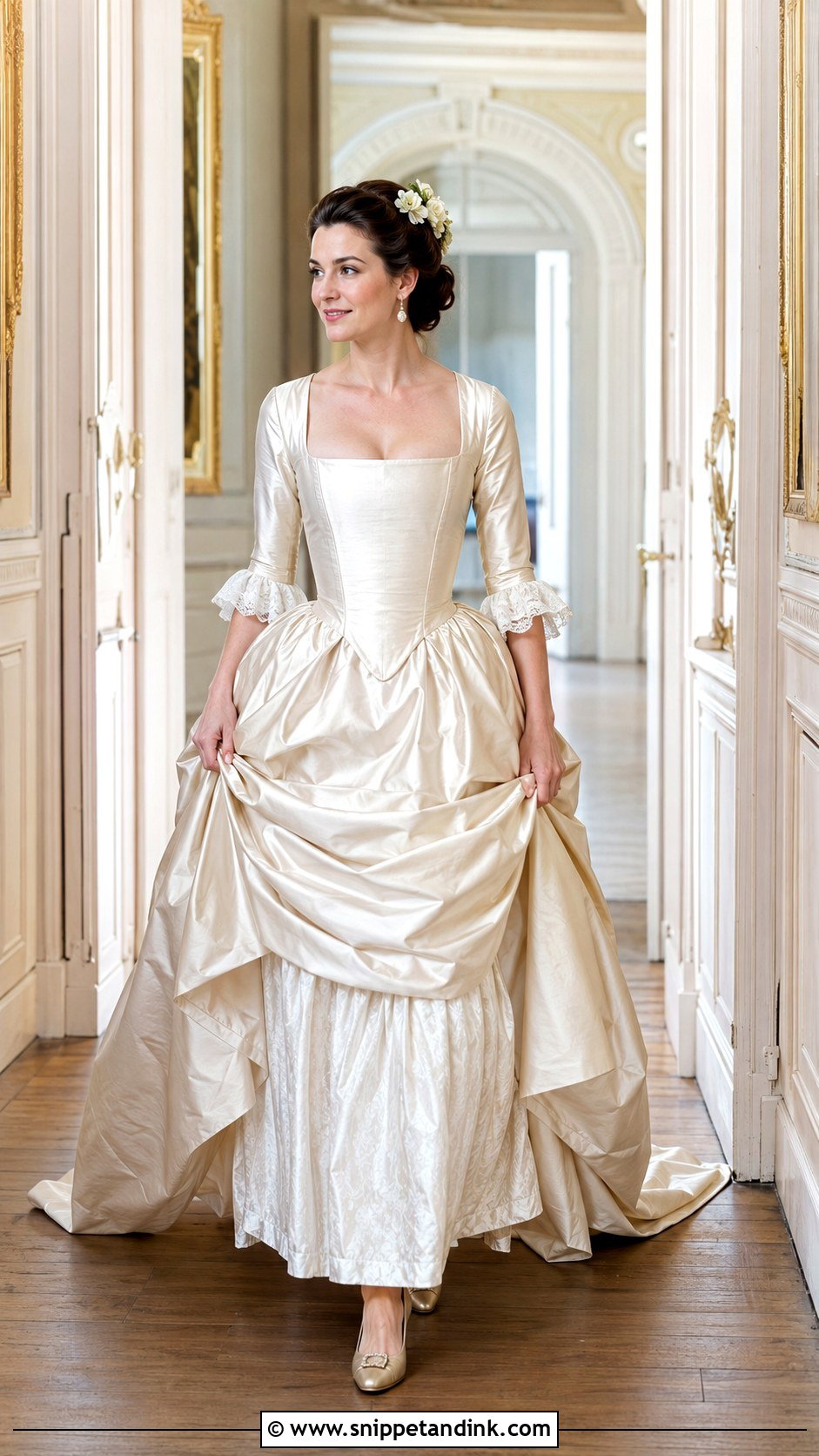 Champagne Silk Mantua Wedding Dress - Snippet and Ink - 20 18th Century Wedding Dress Ideas