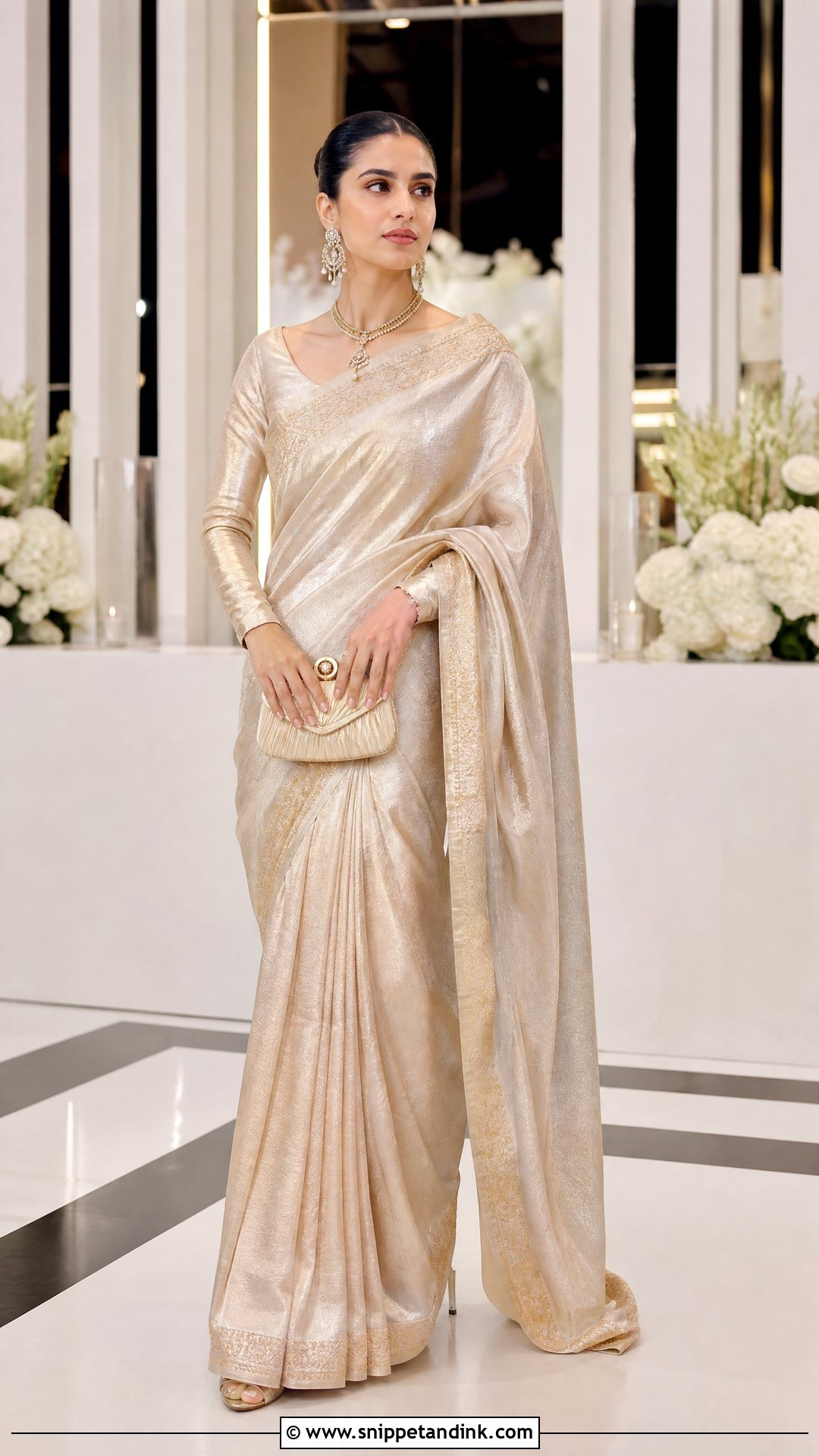 Champagne Silk Wedding Saree - Snippet and Ink - 20 Pakistani Silk Wedding Dress Ideas