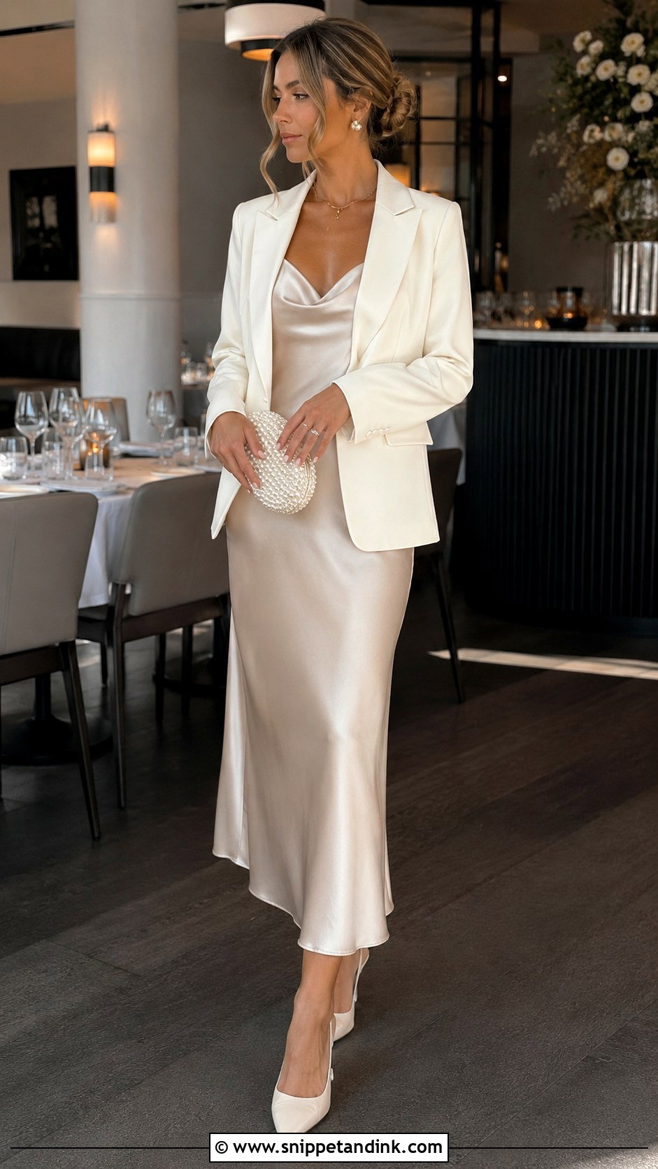 Champagne Slip Dress Bride Rehearsal Dinner Outfit - Snippet and Ink - 20 Bride Rehearsal Dinner Outfit Ideas