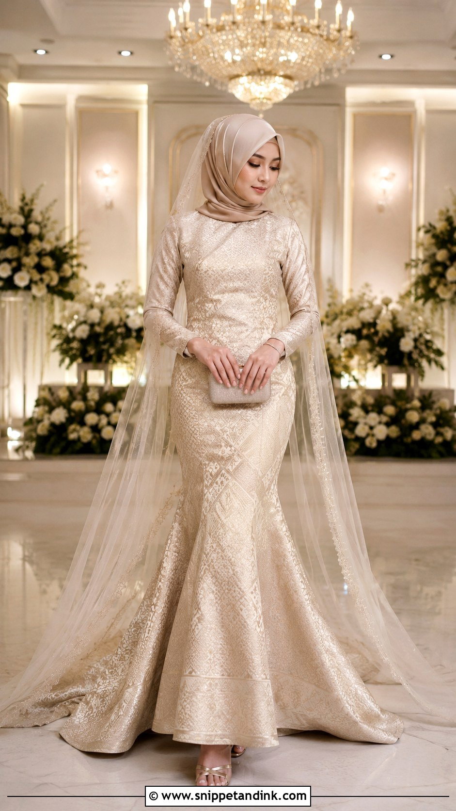 Champagne Songket Mermaid Wedding Dress - Snippet and Ink - 25 Malay Songket Wedding Dress Ideas