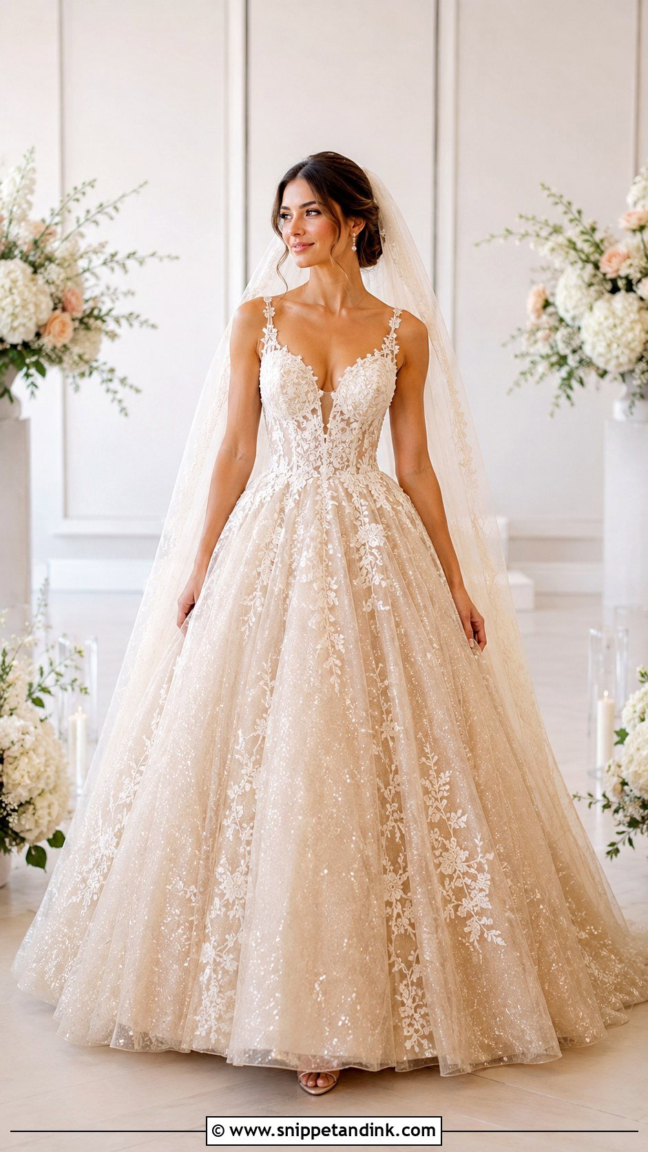 Champagne Sparkly Ballgown Wedding Dress - Snippet and Ink - 20 Ballgown Wedding Dress Sparkly Ideas