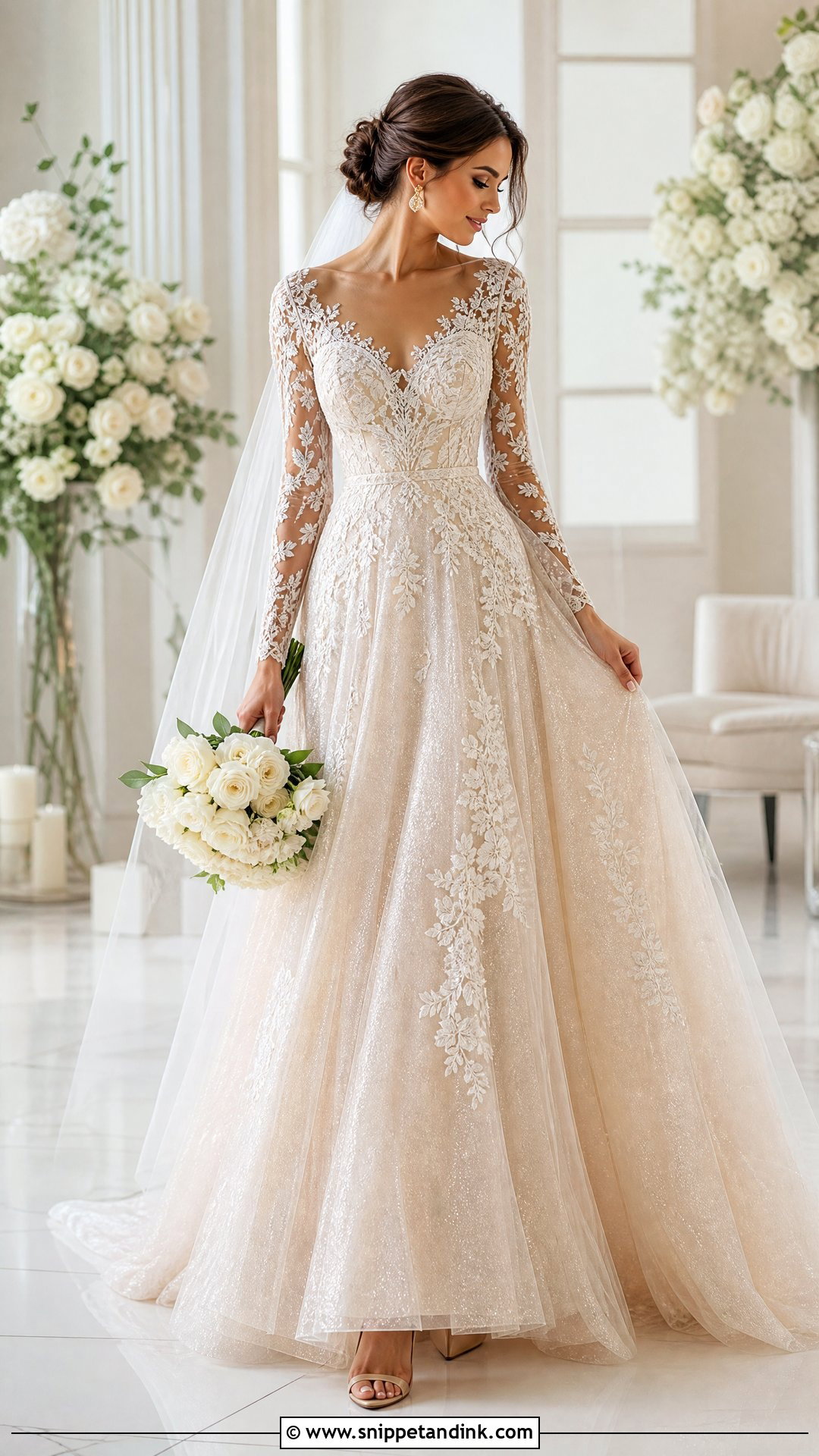 Champagne Sparkly Wedding Dress With Long Sleeves - Snippet and Ink - 20 Sparkly Wedding Dress with Sleeves