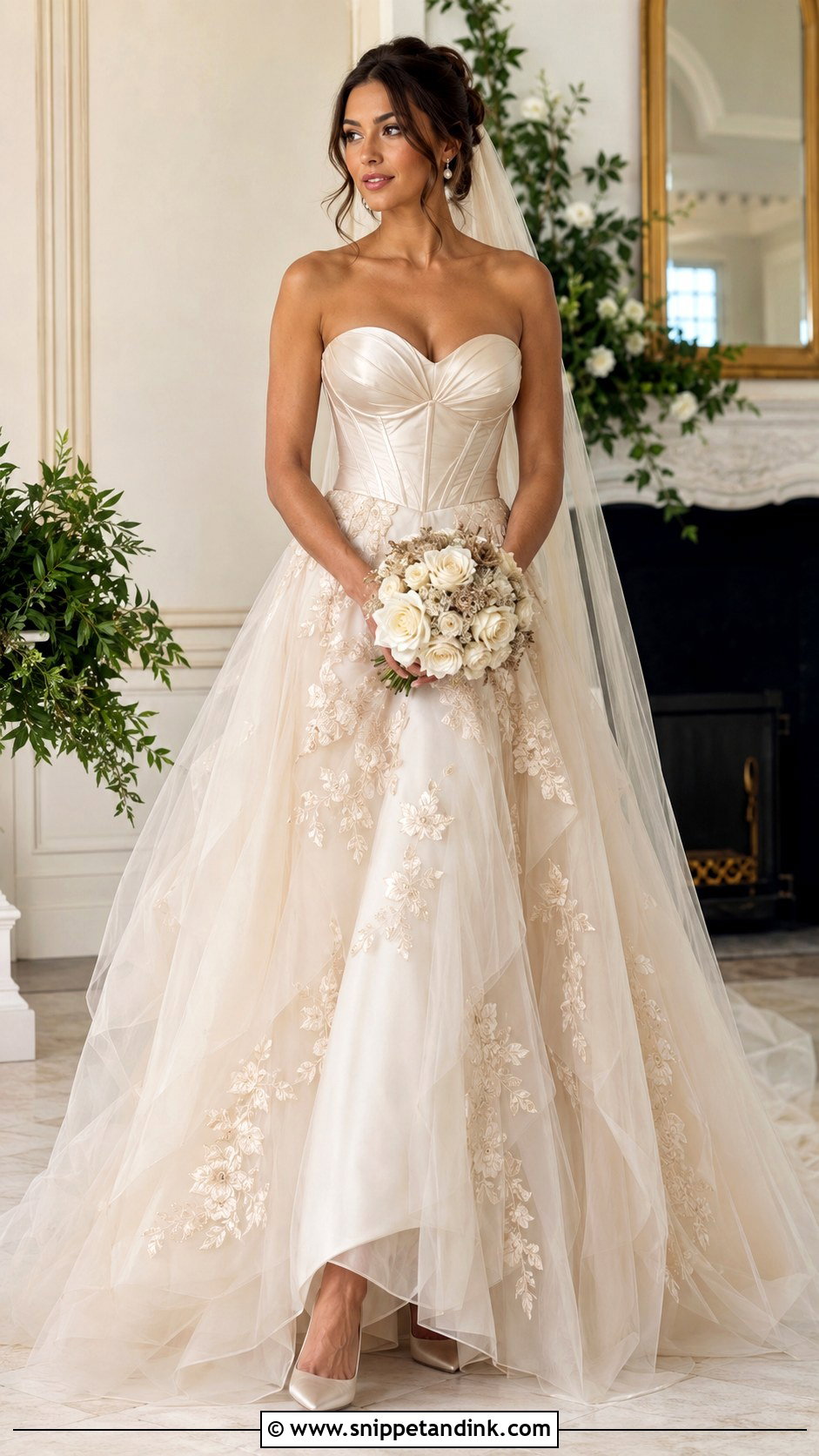 Champagne Strapless Corset Wedding Dress - Snippet and Ink - 20 Strapless Corset Wedding Dress Ideas