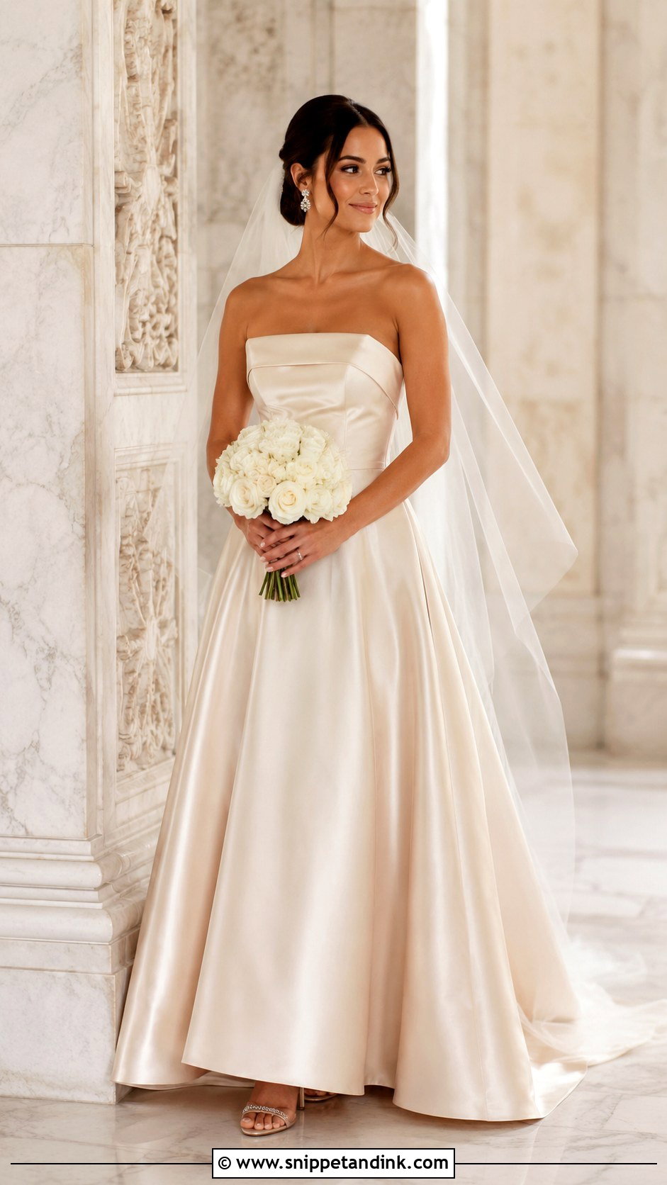 Champagne Strapless Satin Wedding Dress - Snippet and Ink - 20 Strapless Satin Wedding Dress Ideas