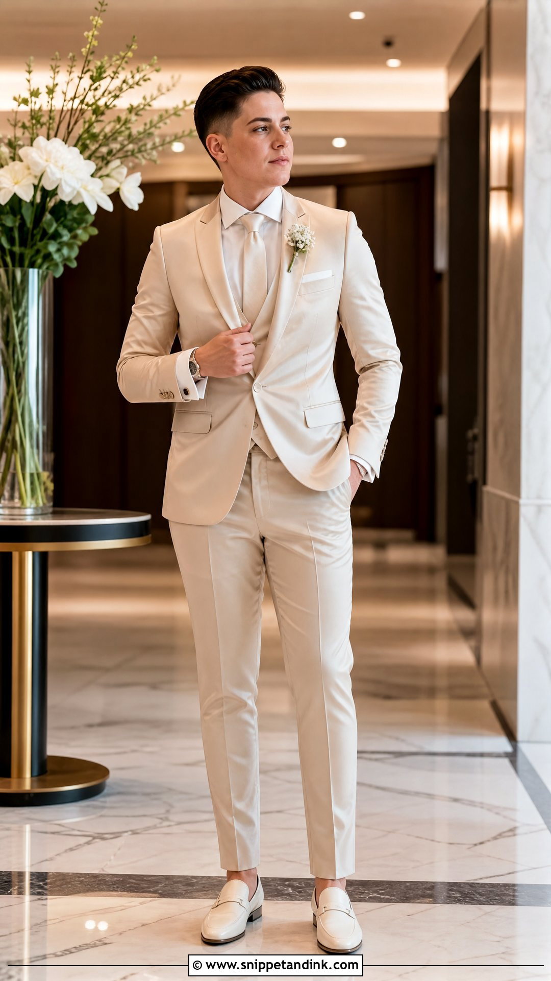 Champagne Suit Bride Outfit - Snippet and Ink - 25 Masc Bride Wedding Outfits