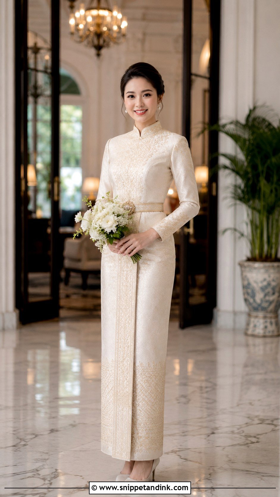 Champagne Thai Boromphiman Wedding Dress - Snippet and Ink - 20 Thailand Wedding Dress Ideas