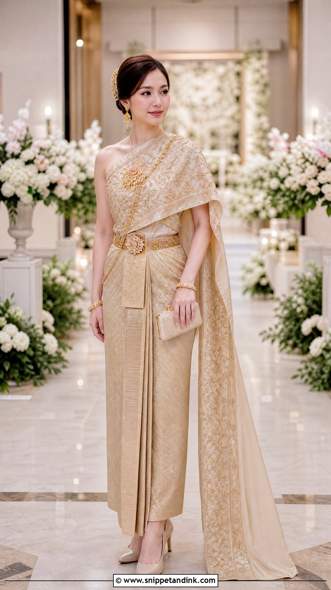 Champagne Thai Chakraphat Wedding Dress - Snippet and Ink - 20 Traditional Thai Wedding Dress Ideas