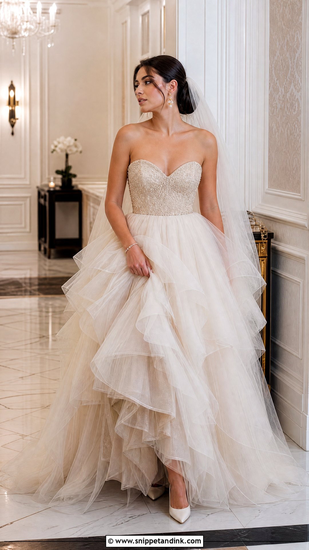 Champagne Tiered Tulle Wedding Dress - Snippet and Ink - 20 Tiered Tulle Wedding Dress Ideas