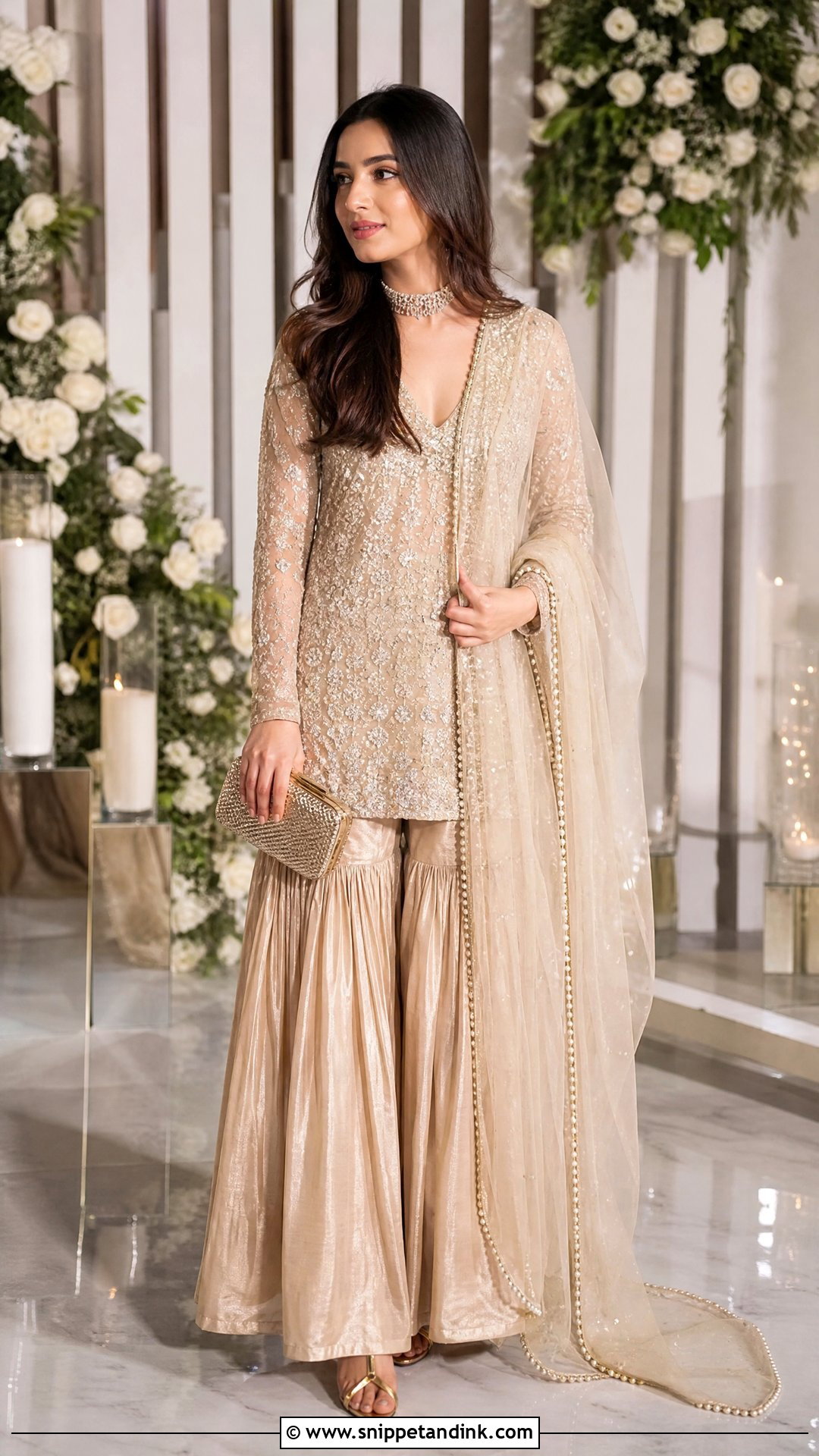 Champagne Tissue Garara With Sequin Kurti - Snippet and Ink - 20 Latest Garara Designs for Wedding