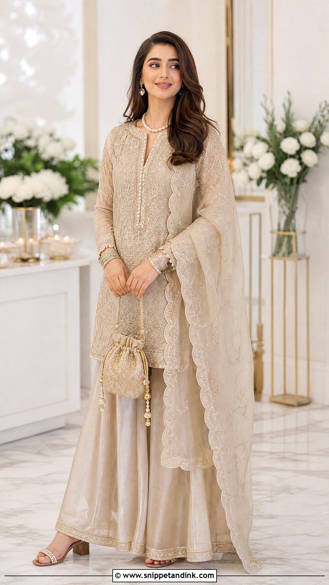 Champagne Tissue Punjabi Bridal Palazzo Suit - Snippet and Ink - 20 Punjabi Bridal Wedding Suit Ideas