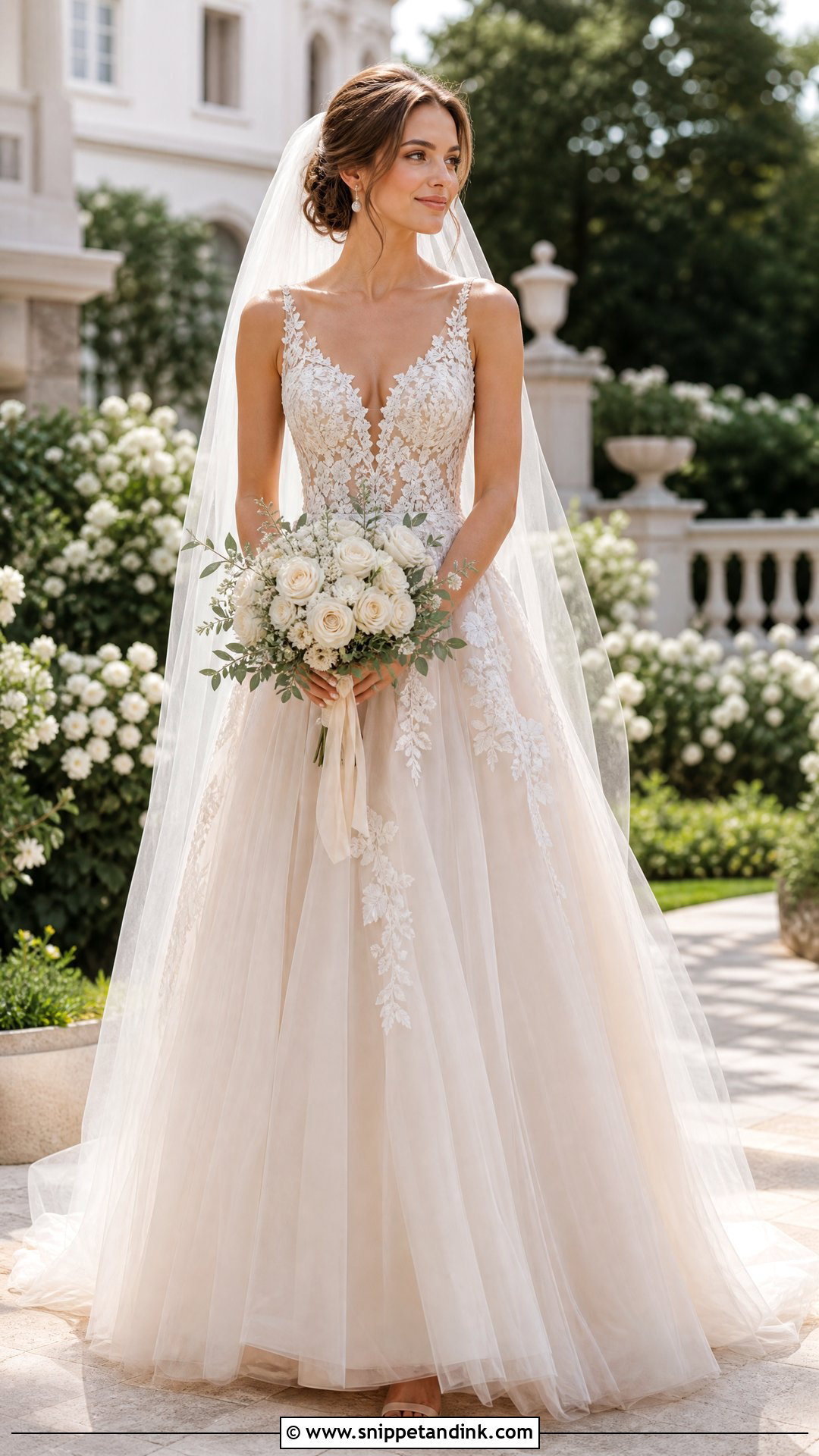 Champagne Tulle A Line Princess Wedding Dress - Snippet and Ink - 20 Wedding Dresses a Line Princess