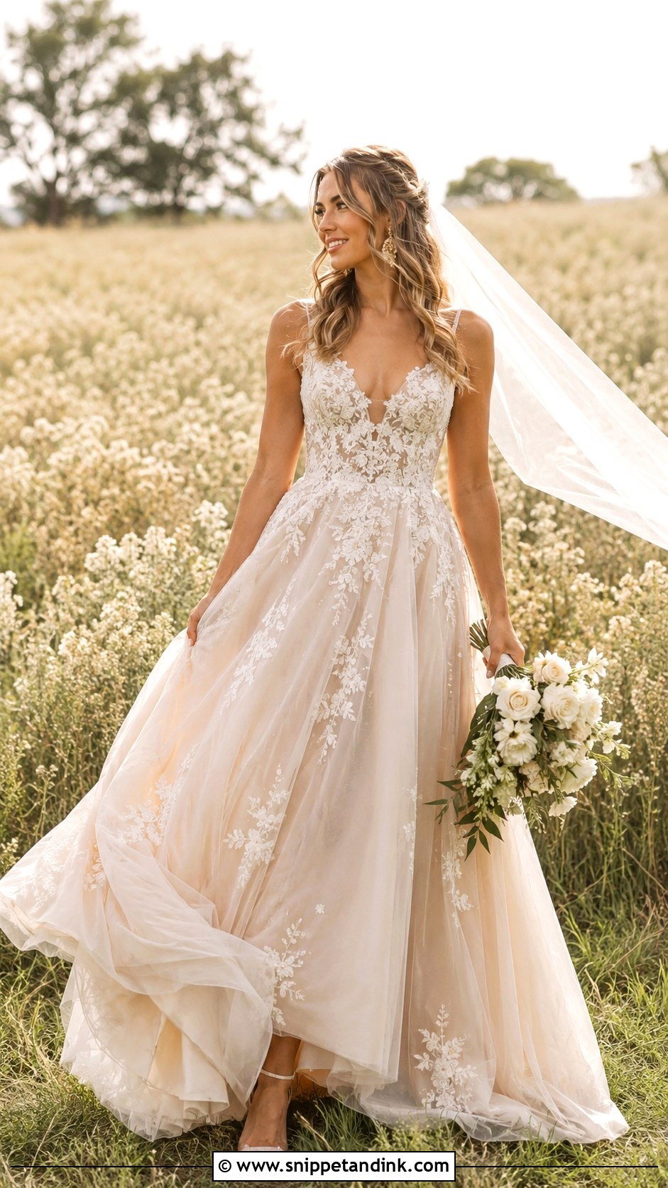 Champagne Tulle Boho Glam Wedding Dress - Snippet and Ink - 20 Boho Glam Wedding Dress Ideas