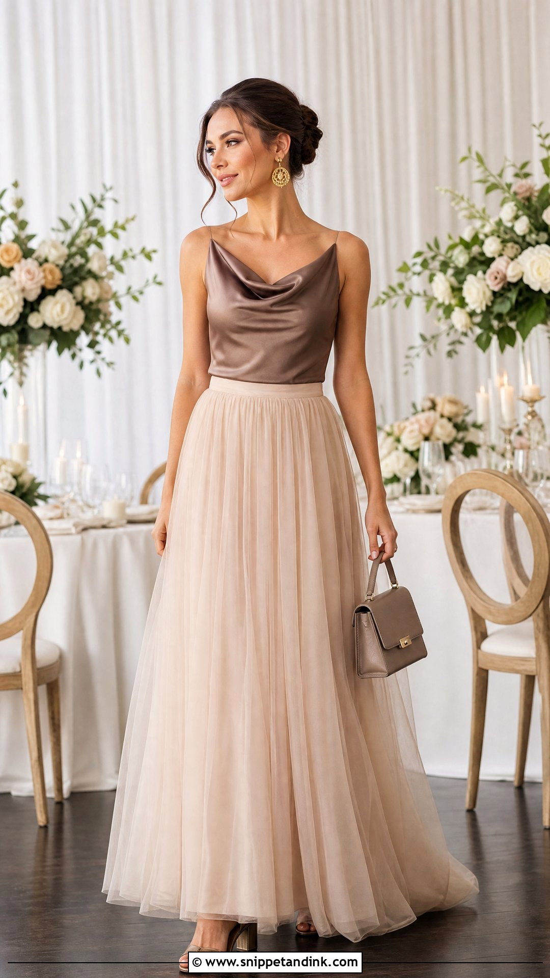 Champagne Tulle Skirt Bridesmaid Outfit - Snippet and Ink - 20 Tulle Skirt Outfit Wedding Ideas