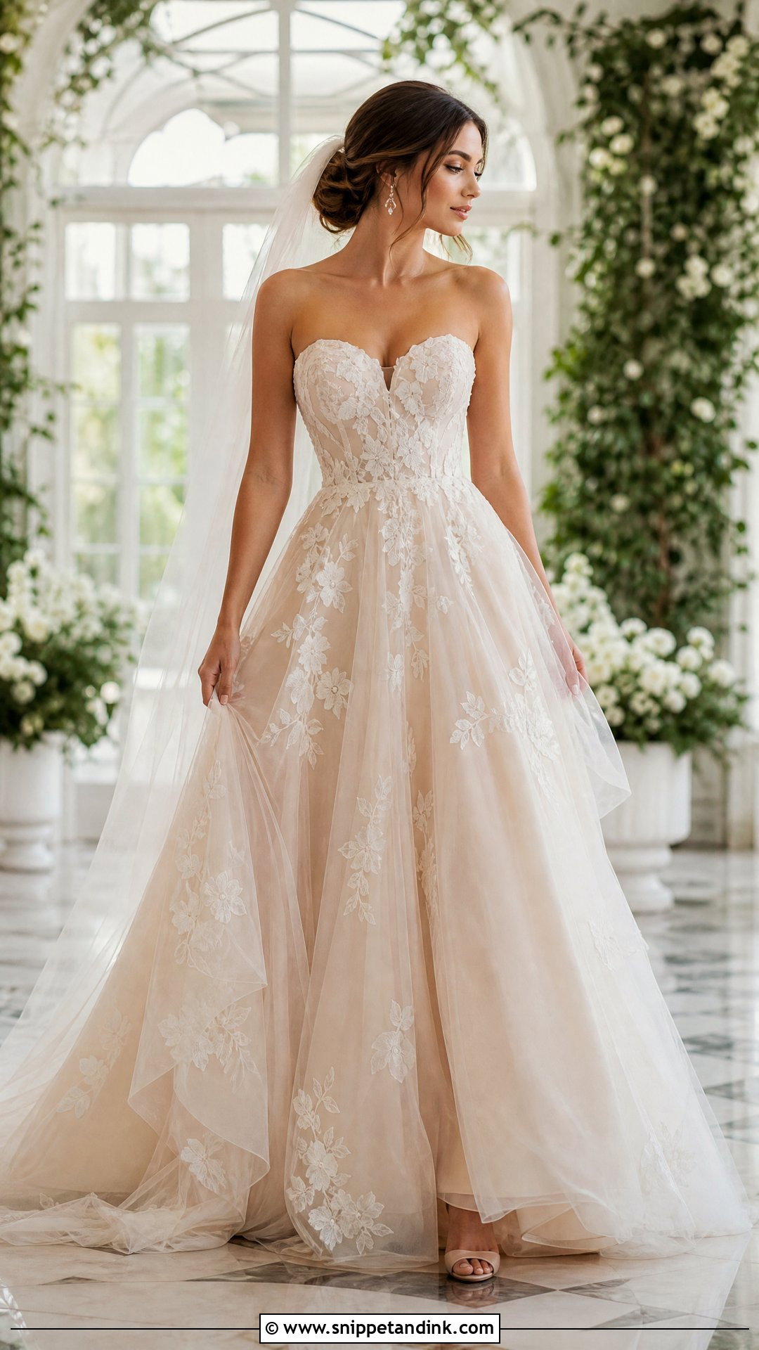 Champagne Tulle Strapless Wedding Gown - Snippet and Ink - 20 Strapless Wedding Gown Ideas