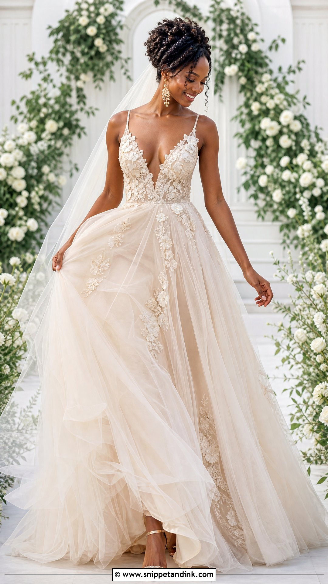 Champagne Tulle Wedding Dress - Snippet and Ink - 25 Black Woman Wedding Dress Ideas