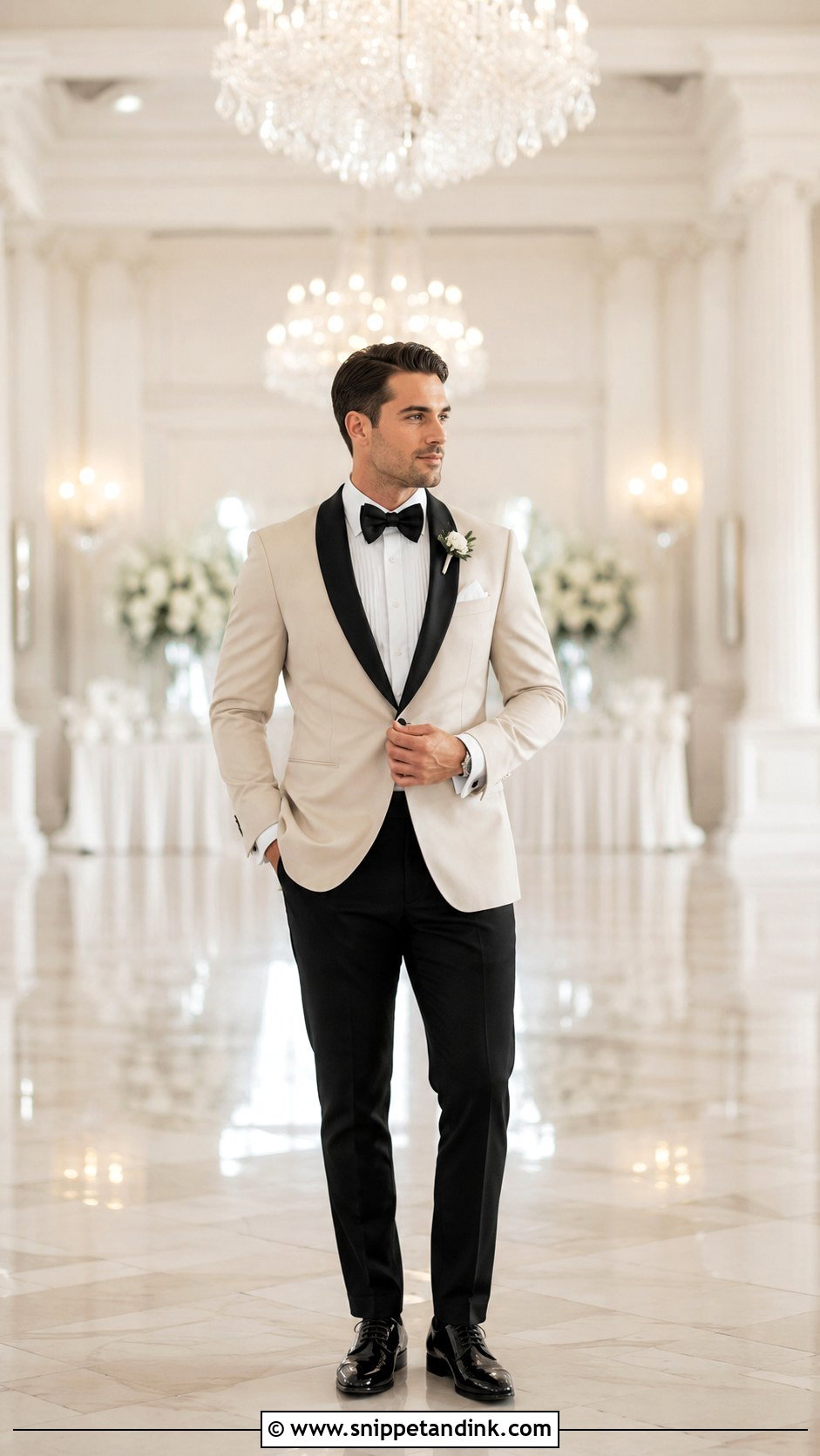 Champagne Tuxedo Jacket With Black Pants - Snippet and Ink - 20 Champagne Tuxedo Wedding Ideas