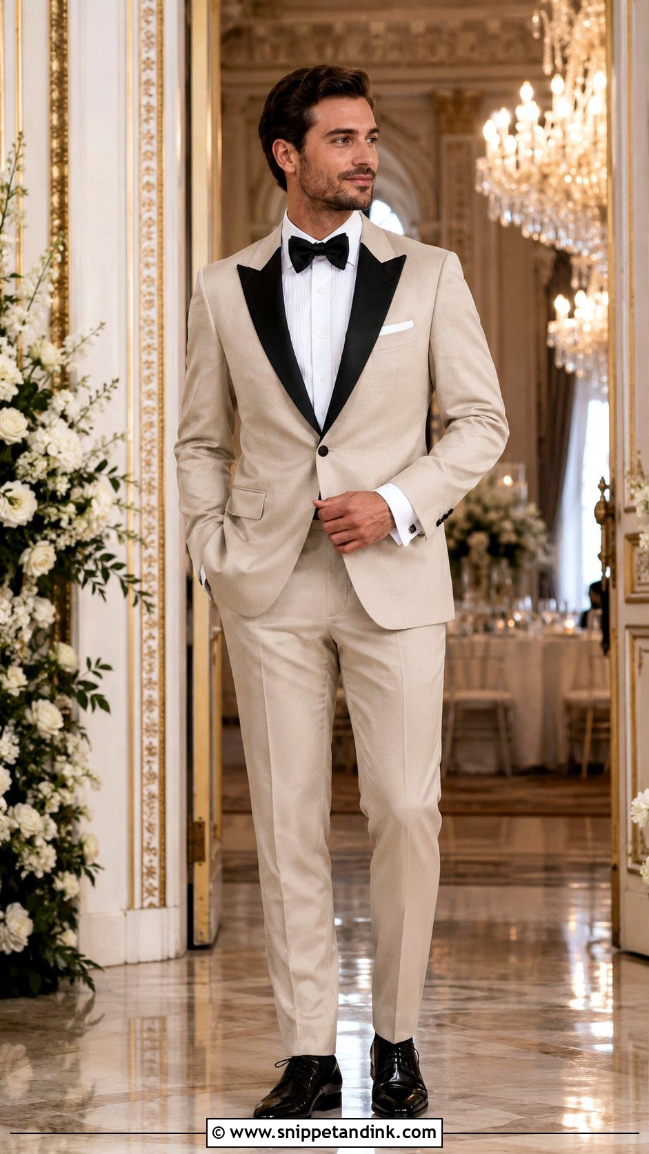 Champagne Tuxedo With Patent Leather Shoes - Snippet and Ink - 20 Champagne Tuxedo Wedding Ideas
