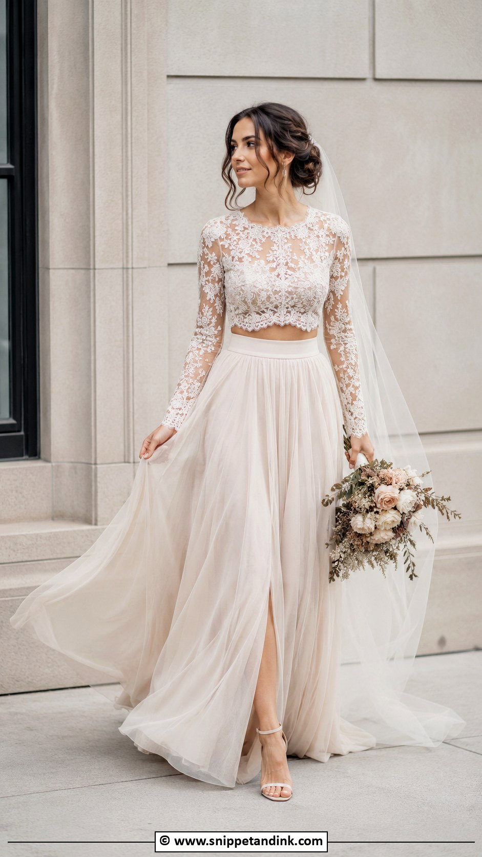 Champagne Two Piece Wedding Dress - Snippet and Ink - 30 Champagne Wedding Dress Ideas