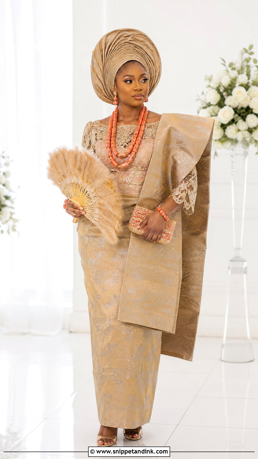Champagne Urhobo Bride Outfit - Snippet and Ink - 20 Urhobo Bride Ideas