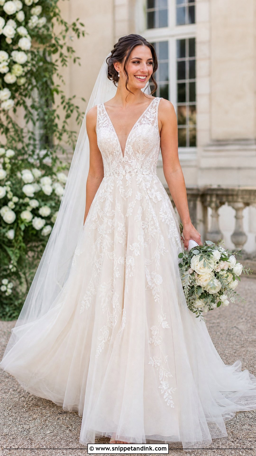 Champagne V Neck Bridal Gown - Snippet and Ink - 20 V Neck Bridal Gown Ideas