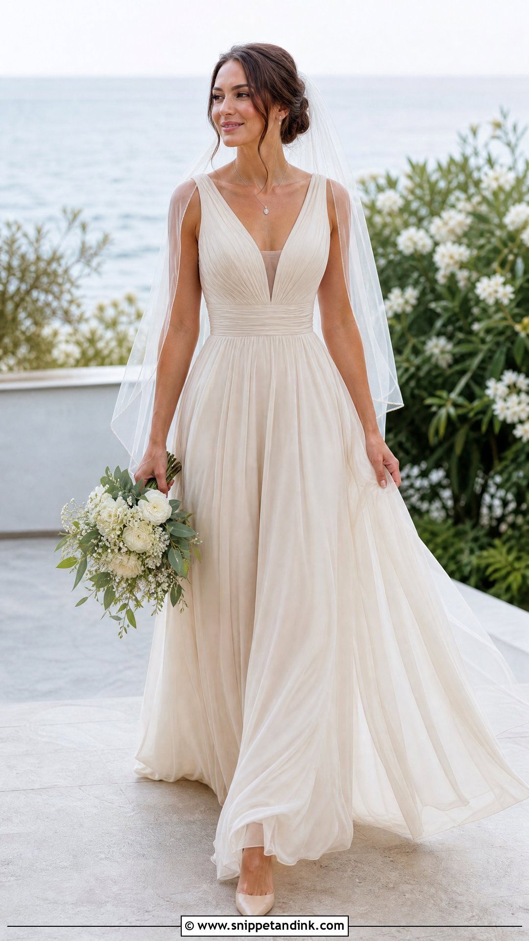 Champagne V Neck Wedding Dress - Snippet and Ink - 25 Champagne Wedding Dresses