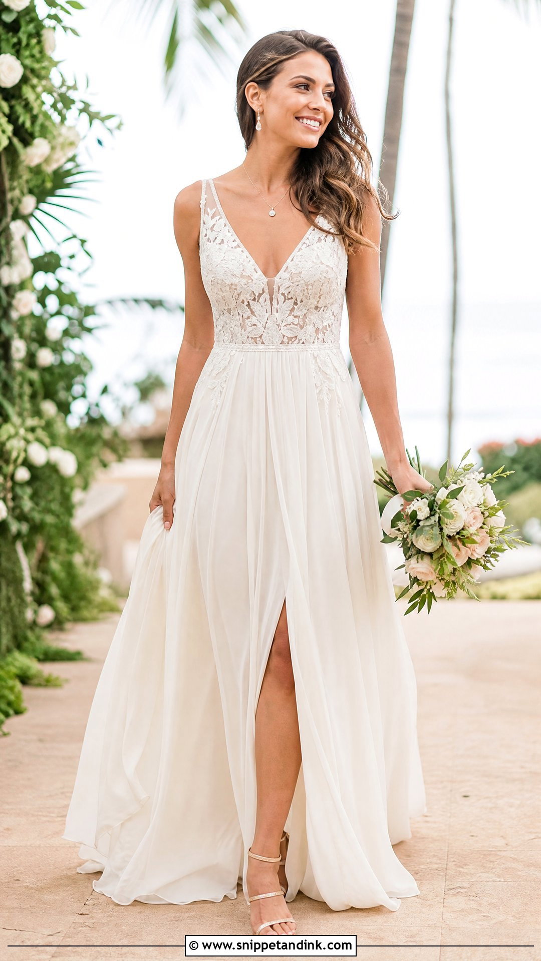 Champagne V Neck Wedding Gown - Snippet and Ink - 25 Champagne Wedding Gown Ideas
