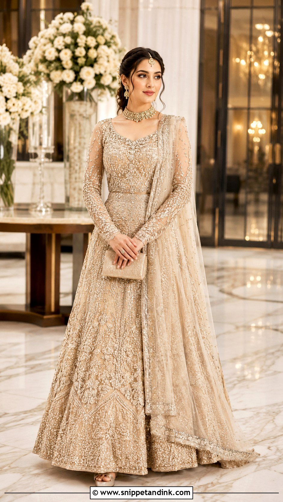 Champagne Valima Lehenga Dress - Snippet and Ink - 25 Valima Dress for Bride Ideas