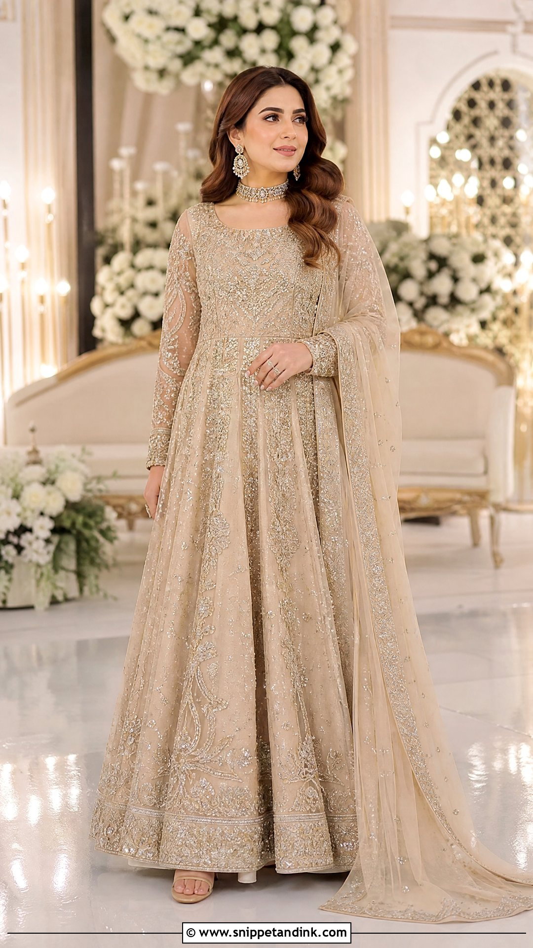 Champagne Waleema Dress With Maxi - Snippet and Ink - 25 Waleema Dress Pakistani Bridal Ideas
