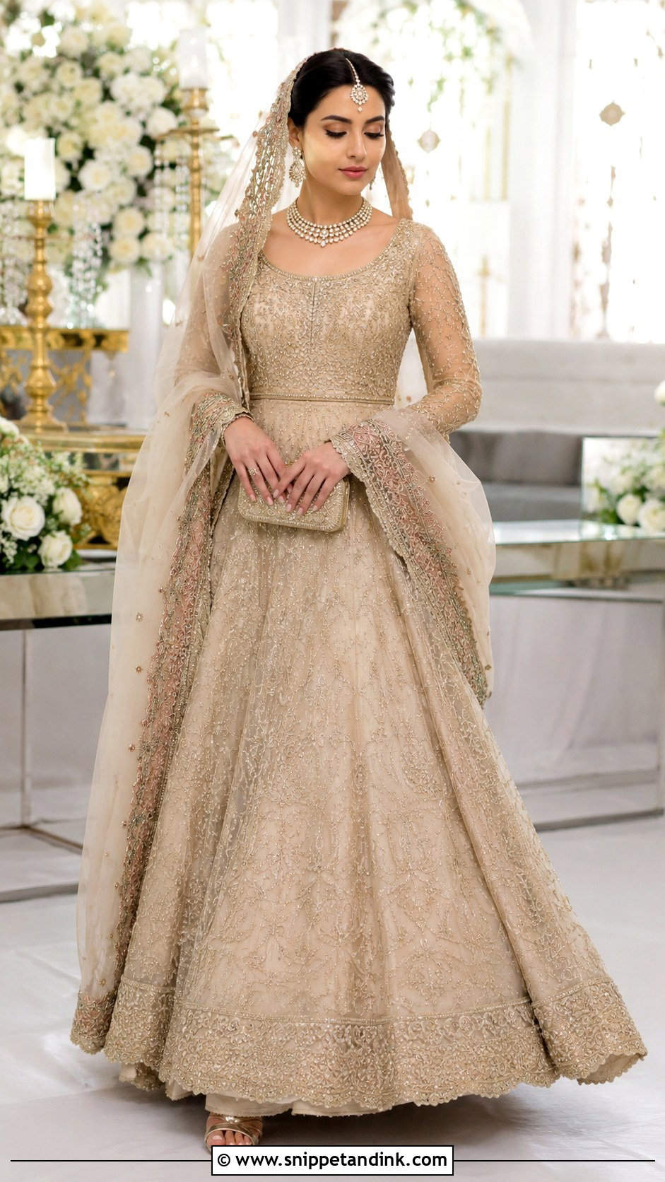 Champagne Walima Bridal Peshwas - Snippet and Ink - 20 Walima Bridal Dress Ideas