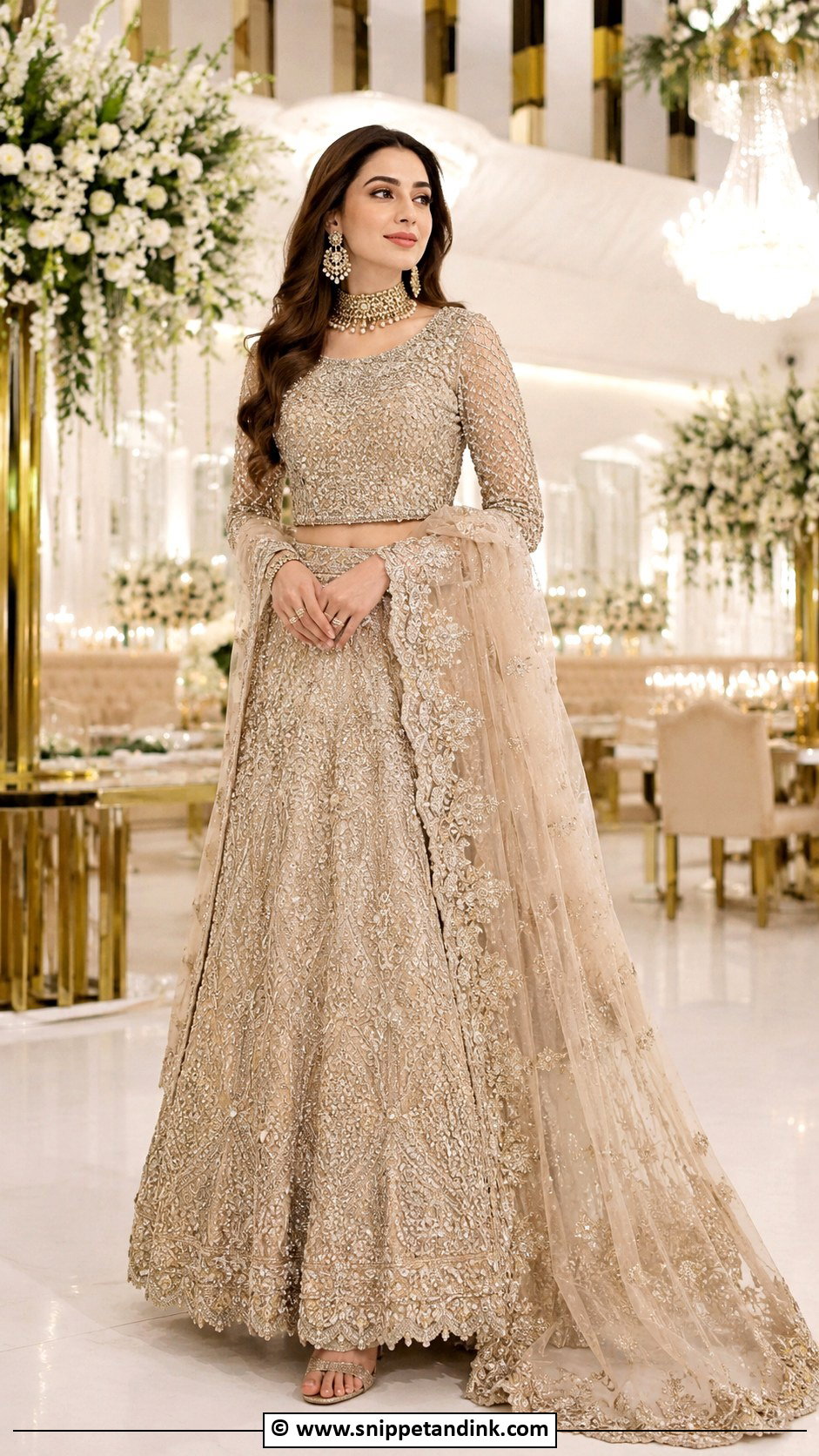 Champagne Walima Lehenga For Bride - Snippet and Ink - 30 Walima Outfits for Bride