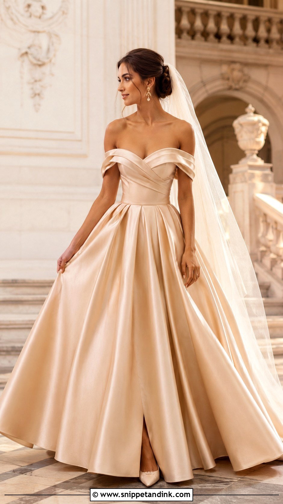 Champagne Wedding Dress Ballgown With Gold Accessories - Snippet and Ink - 25 Extravagant Wedding Dress Ballgown Ideas
