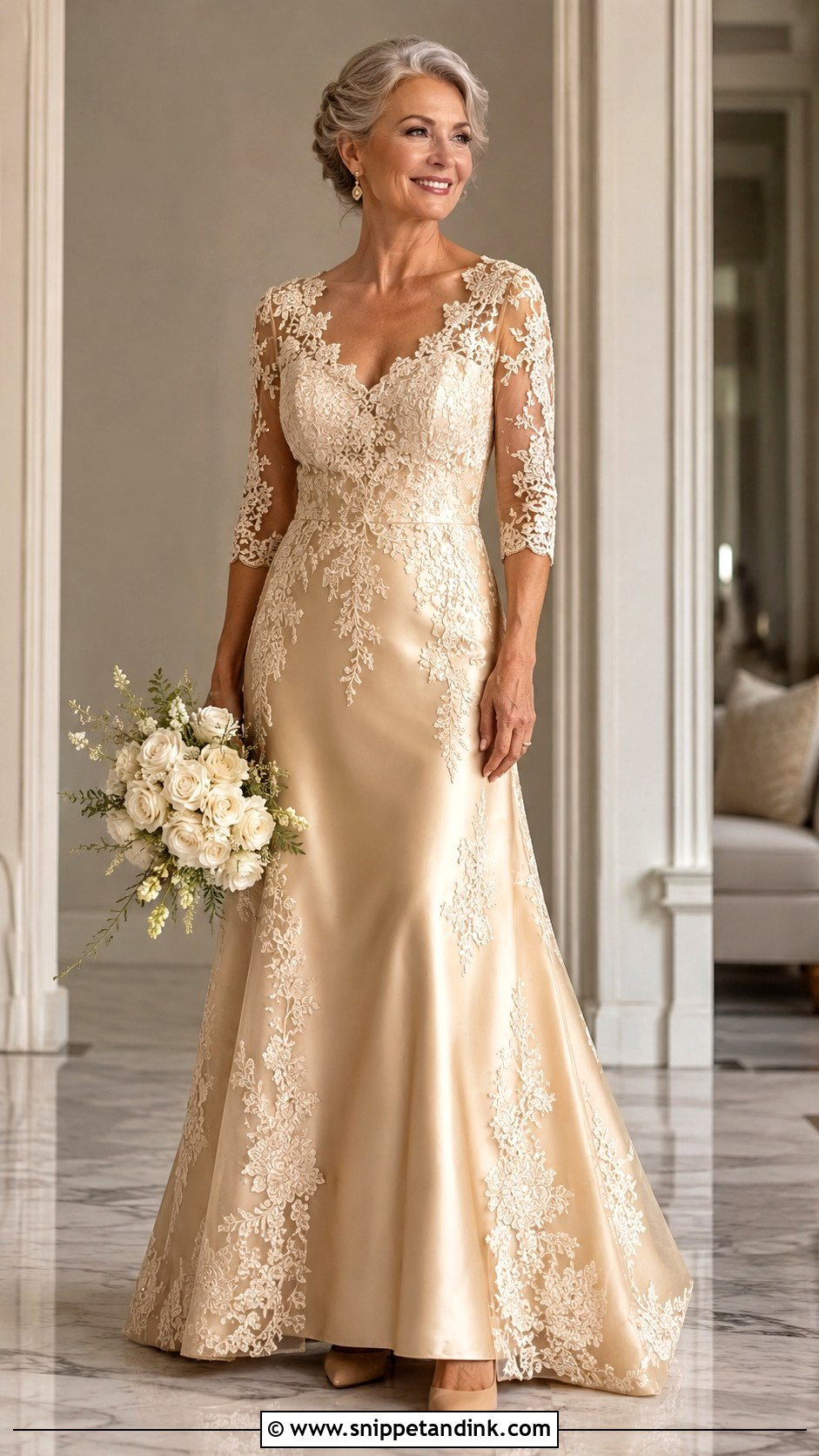 Champagne Wedding Dress For Women Over 50 - Snippet and Ink - 25 Over 50 Wedding Dress Ideas