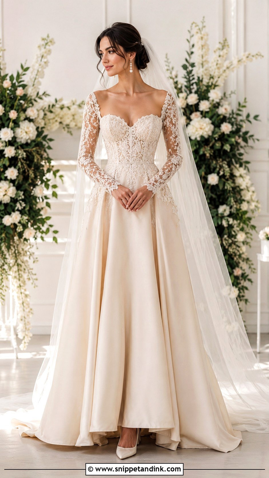 Champagne Wedding Dress With Detachable Lace Sleeves - Snippet and Ink - 20 Champagne Wedding Dress with Sleeves