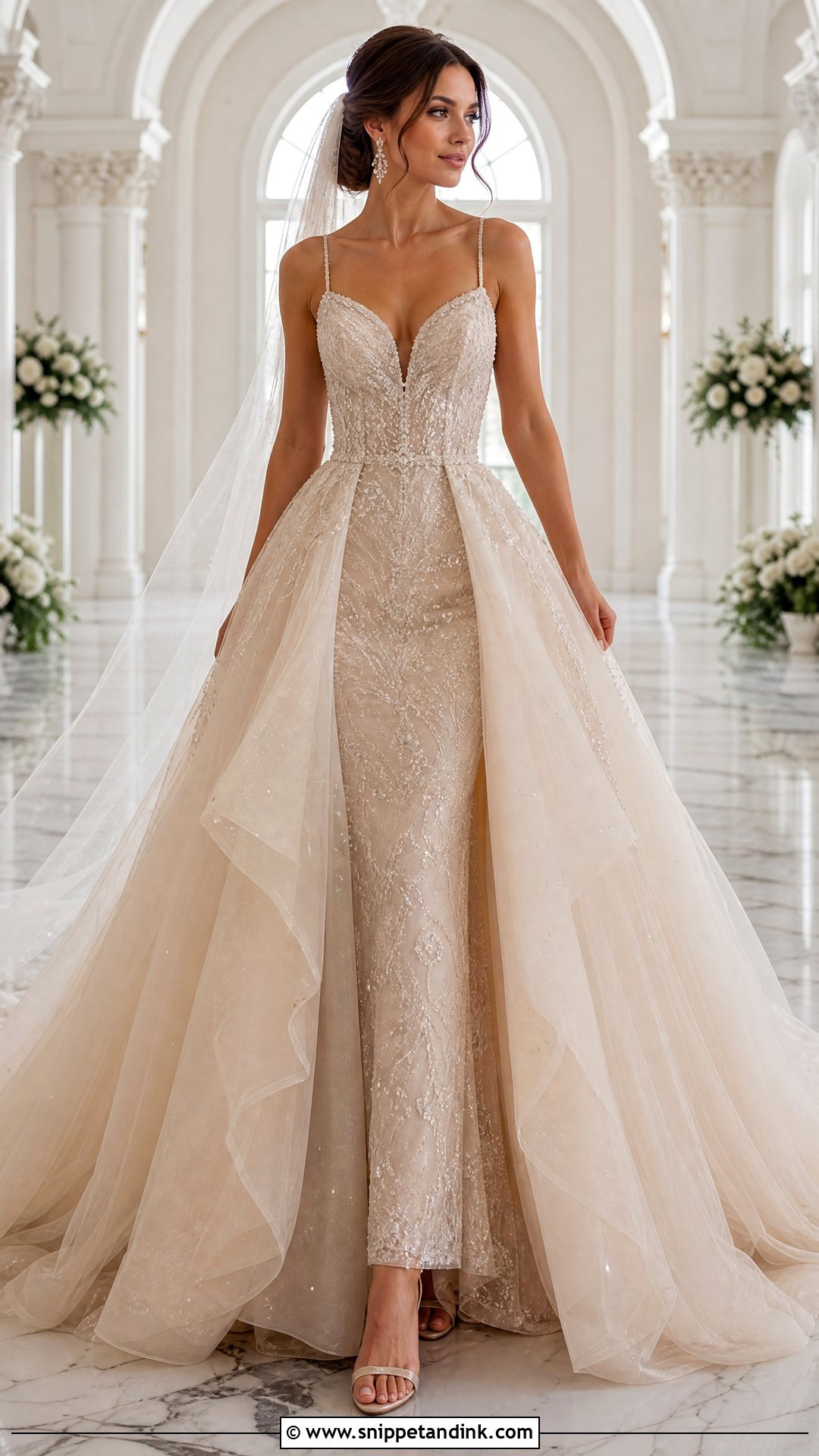 Champagne Wedding Dress With Detachable Overskirt - Snippet and Ink - 25 Champagne Wedding Dresses