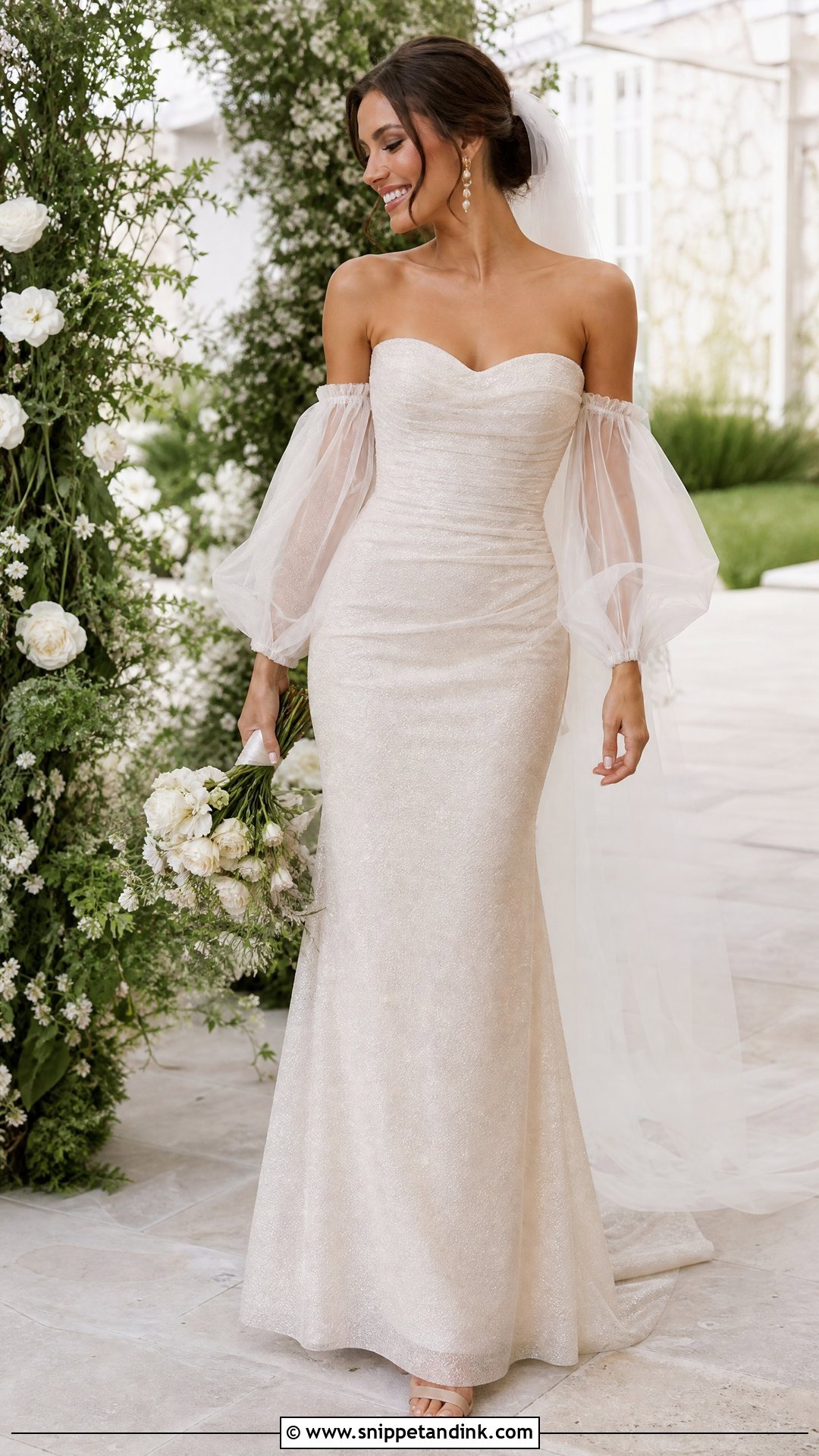 Champagne Wedding Dress With Detachable Sleeves - Snippet and Ink - 25 Champagne Wedding Dresses