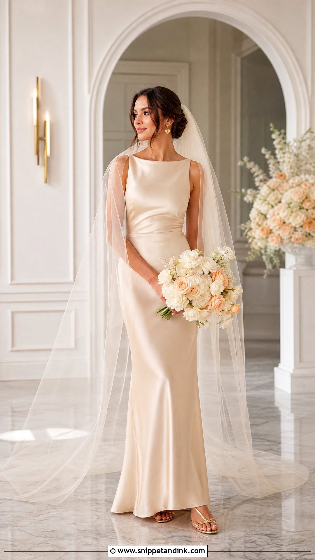 Champagne Wedding Dress With Gold Accessories - Snippet and Ink - 20 Nontraditional Wedding Dress Color Ideas