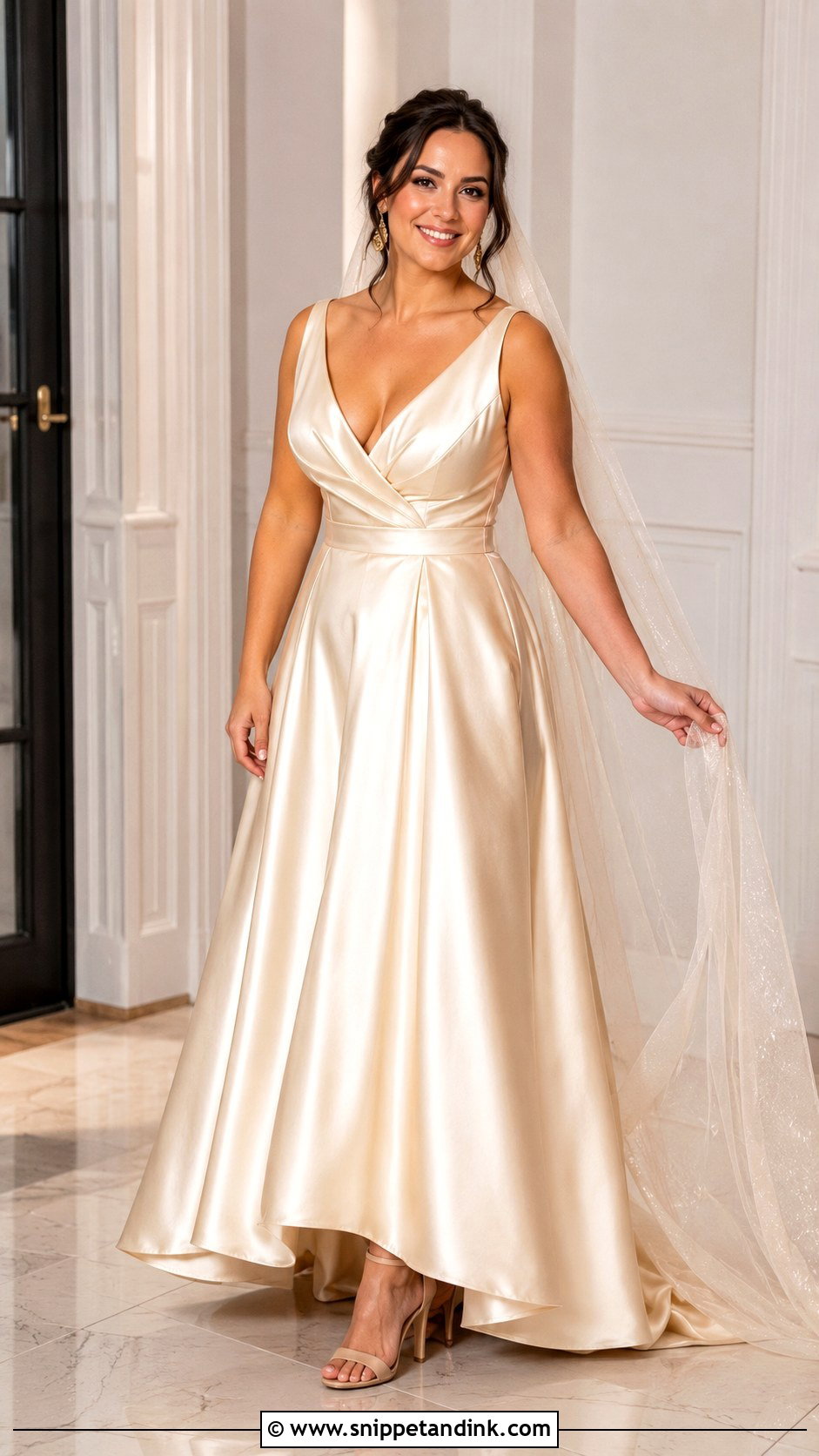 Champagne Wedding Dress With Gold Jewelry - Snippet and Ink - 30 Midsize Wedding Dress Ideas