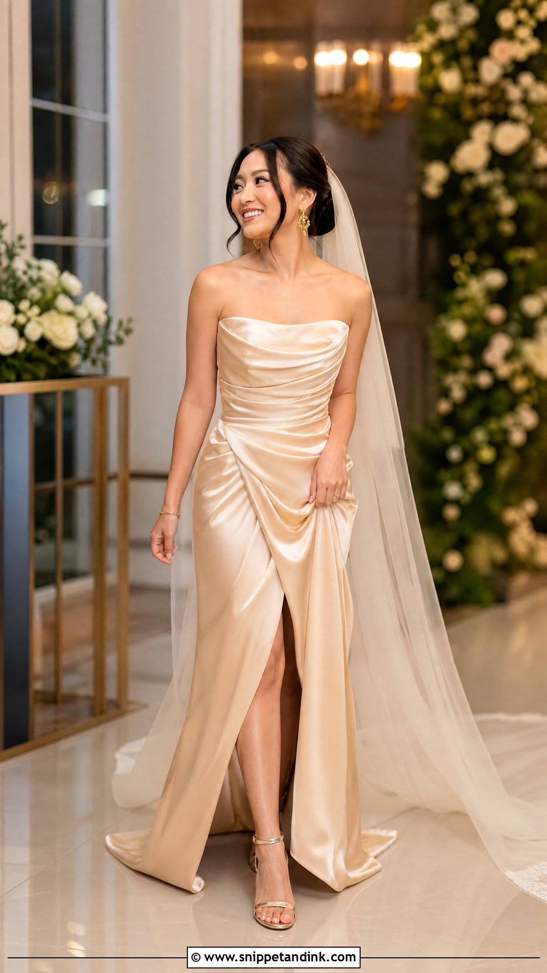 Champagne Wedding Dress With Gold Jewelry - Snippet and Ink - 25 Gorgeous Wedding Dress Ideas