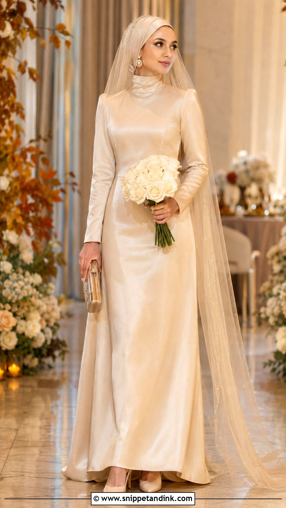 Champagne Wedding Dress With Tonal Hijab - Snippet and Ink - 20 Bridal with Hijab Ideas