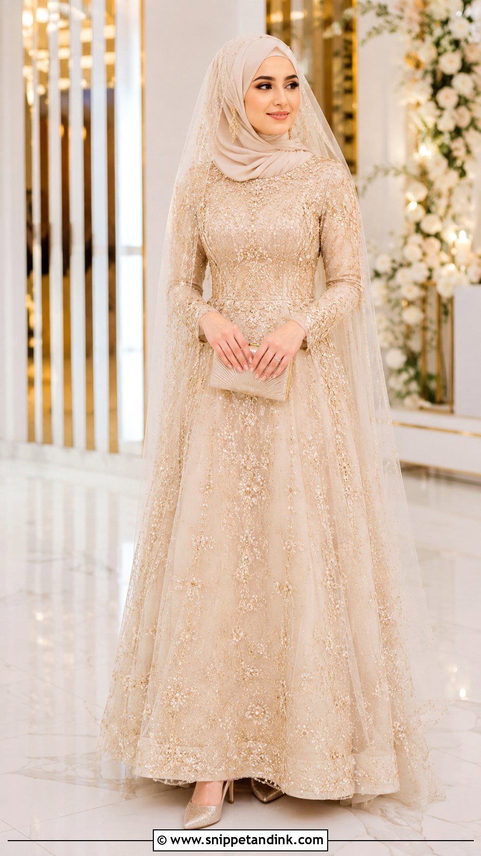 Champagne Wedding Dress with Hijab - Snippet and Ink - 20 Wedding Dress with Hijab Ideas