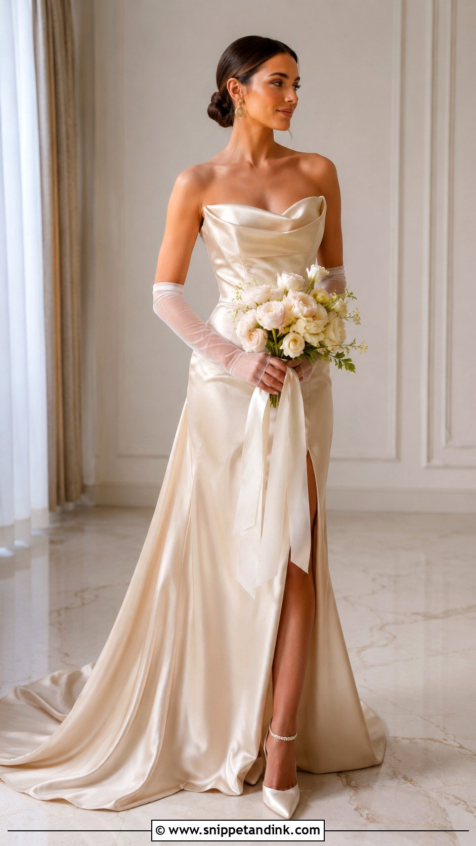 Champagne Wedding Gown With Ivory Gloves - Snippet and Ink - 25 Wedding Gown with Gloves Ideas